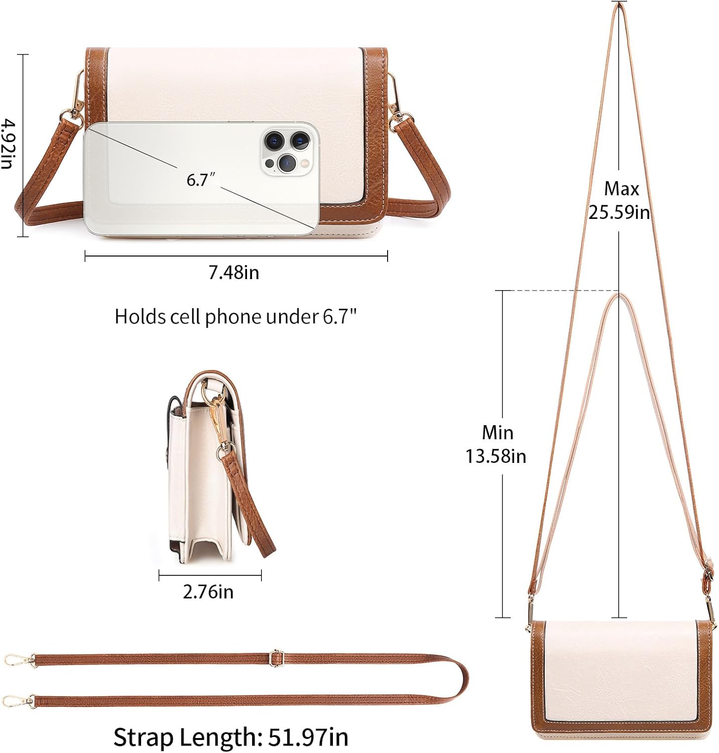 FALAN MULE Small Crossbody Bags for Women Cell Phone Purse Vegan Leather Shoulder Handbag Wallet with Card Slots