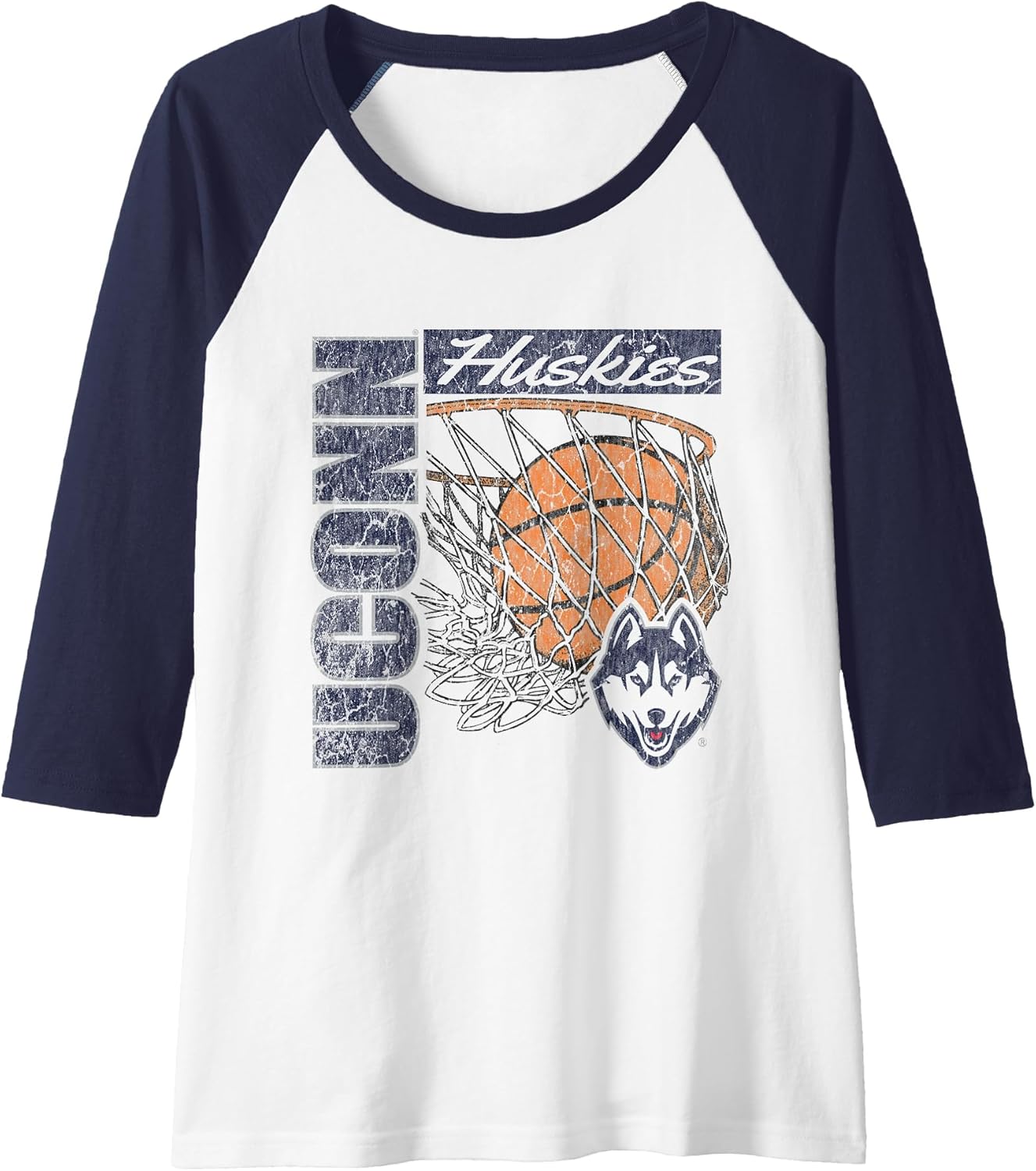 Connecticut Huskies Vintage Basketball 90's White Raglan Baseball Tee