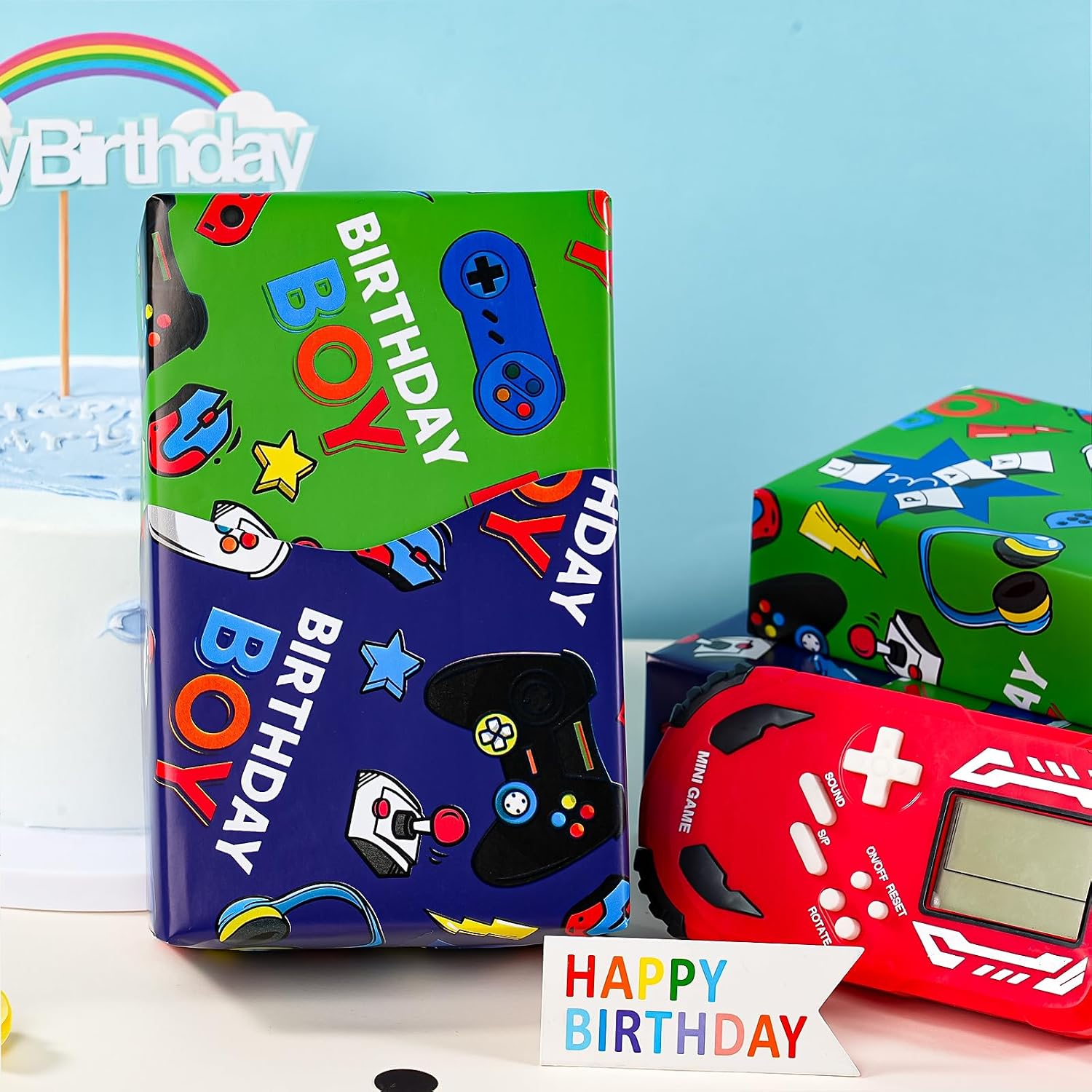 WRAPAHOLIC 30 Inch Reversible Gaming Wrapping Paper - 30 Inch x 33 Feet - Gaming Kids Boys Happy Birthday Wrapping Paper for Boys Kids Birthday, Baby Shower, Party image 5