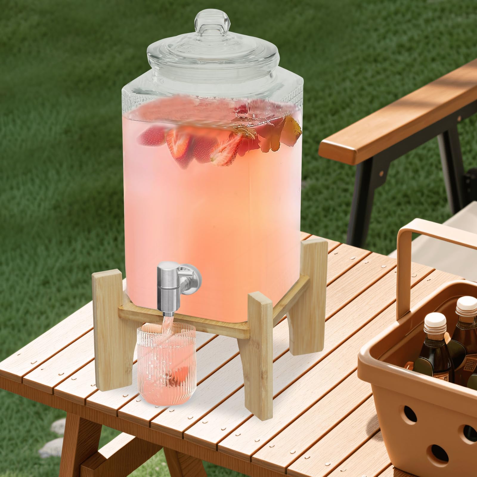 Dispenser di bevande in vetro con rubinetto, distributore di succhi d'acqua, capacità 5 litri per teiera alla frutta per la preparazione di tè freddo, limonata e succhi di frutta