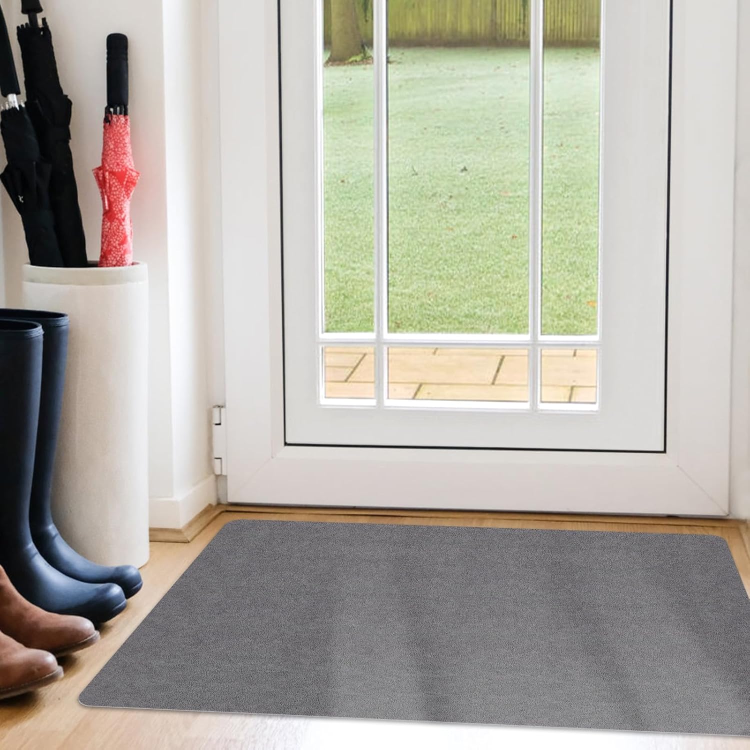 Ultra-Thin Indoor Doormat 20x32 Inch-Low Profile Non-Slip Entryway Rug,Washable Absorbent Floor Mat with Dirt-Resistant Design for Front Door,Kitchen,Hallway,Light Grey