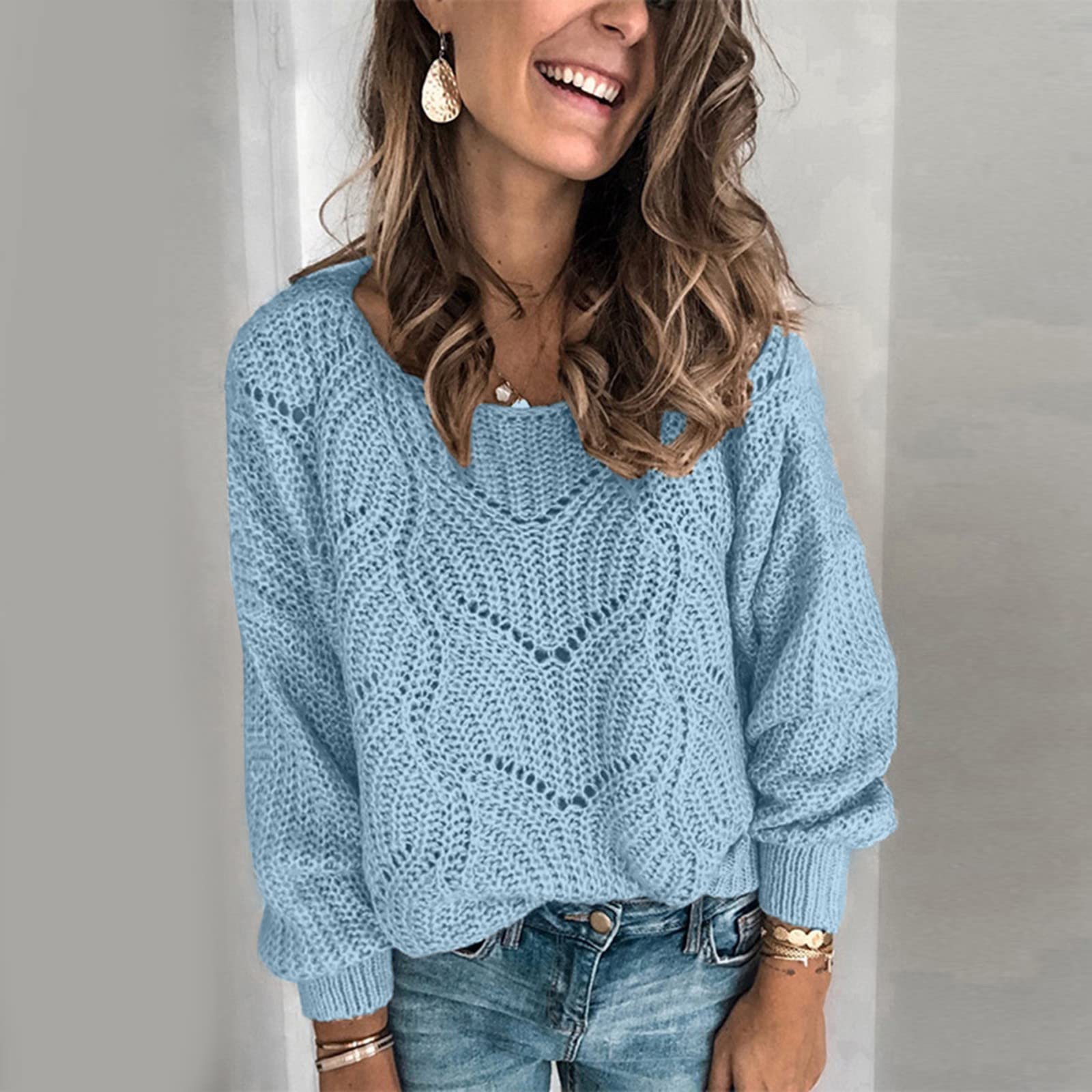 Genérico jersey fino para mujer, manga larga, ligera, color sólido, túnica de gran tamaño, primavera, cálido, jersey de manga larga, sudaderas de punto, chic y elegante, sudadera, informal, barata