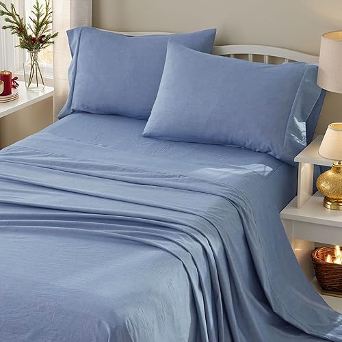 Brandream Queen Sheet Set 100% Washed Pure Cotton 4 Piece Bedding Sheets & Pillo