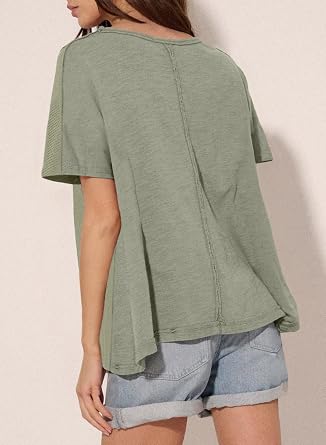 Acelitt Womens Oversized T Shirts Loose Fit Crewneck Short Sleeve Waffle Knit Tops Summer Casual Blouse 2025 Basic Tee