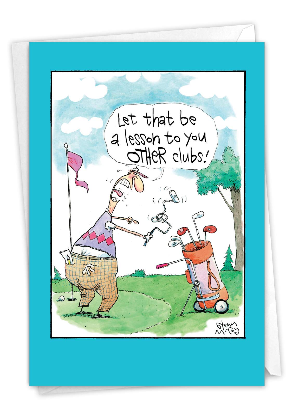 NobleWorks Other Clubs - Golfing Happy Fathers Day Card with Envelope (4.63 x 6.75 Inch) - Funny Dad Plays Golf, Sports Note Card for Father, Stepdad - Cartoon Father's Day Greeting Stationery 0326