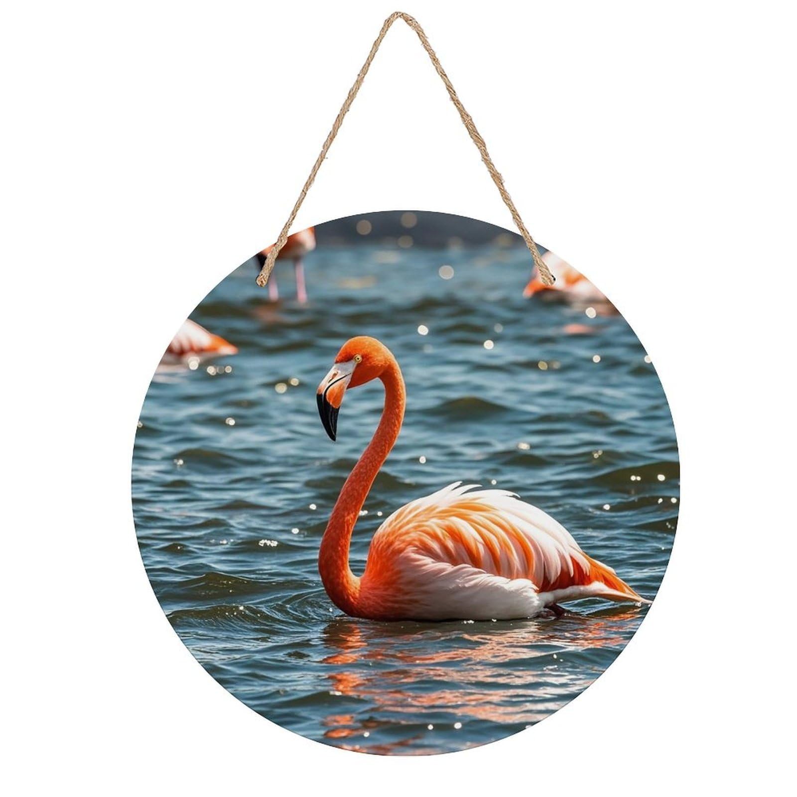 FekiLoot Flamingo Welcome Sign Wall Decor Welcome Round Wood Hanging Signs Decoration Farmhouse Wall Sign Wall Plaque Funny Decor Door Hanger for Front Door Porch Office