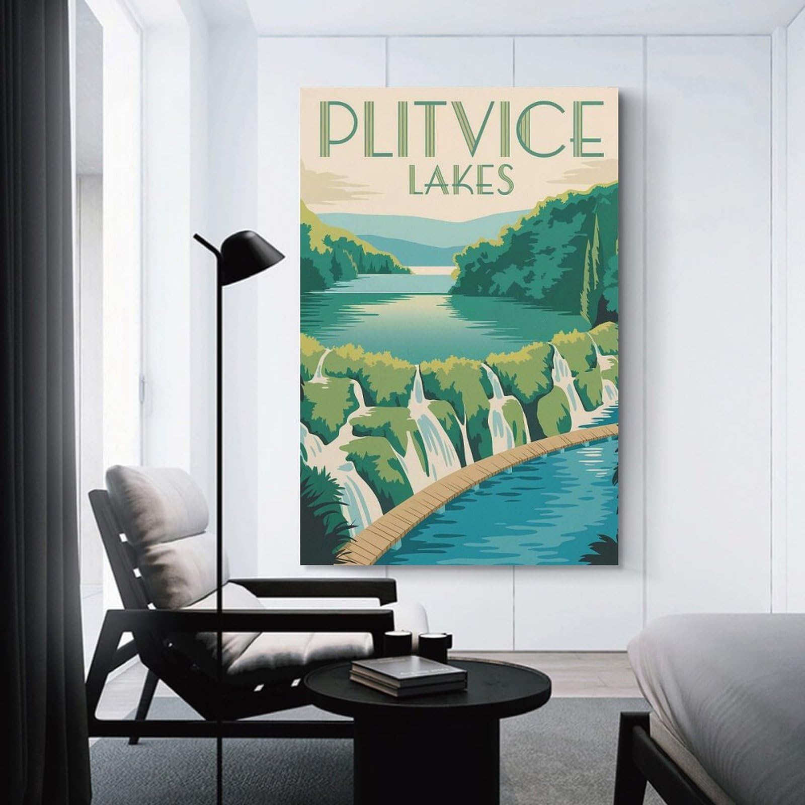 Junmoney Canvas Wall Picture Plitvice Lakes Vintage Travel, 12x18inch(30x45cm), for Office, Study Or Home Workspace, Canvas Wall Decor for Creative Rooms