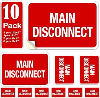 Assorted 10 Pack Main Disconnect Sticker Electrical Service Label Notice Emergency Sign Symbol Decal Marker Vinyl 12x9 9x12 9x7 7x9 6x4 4x6 3x2 2x3 10.7 3.5 inches Vinyl Waterproof