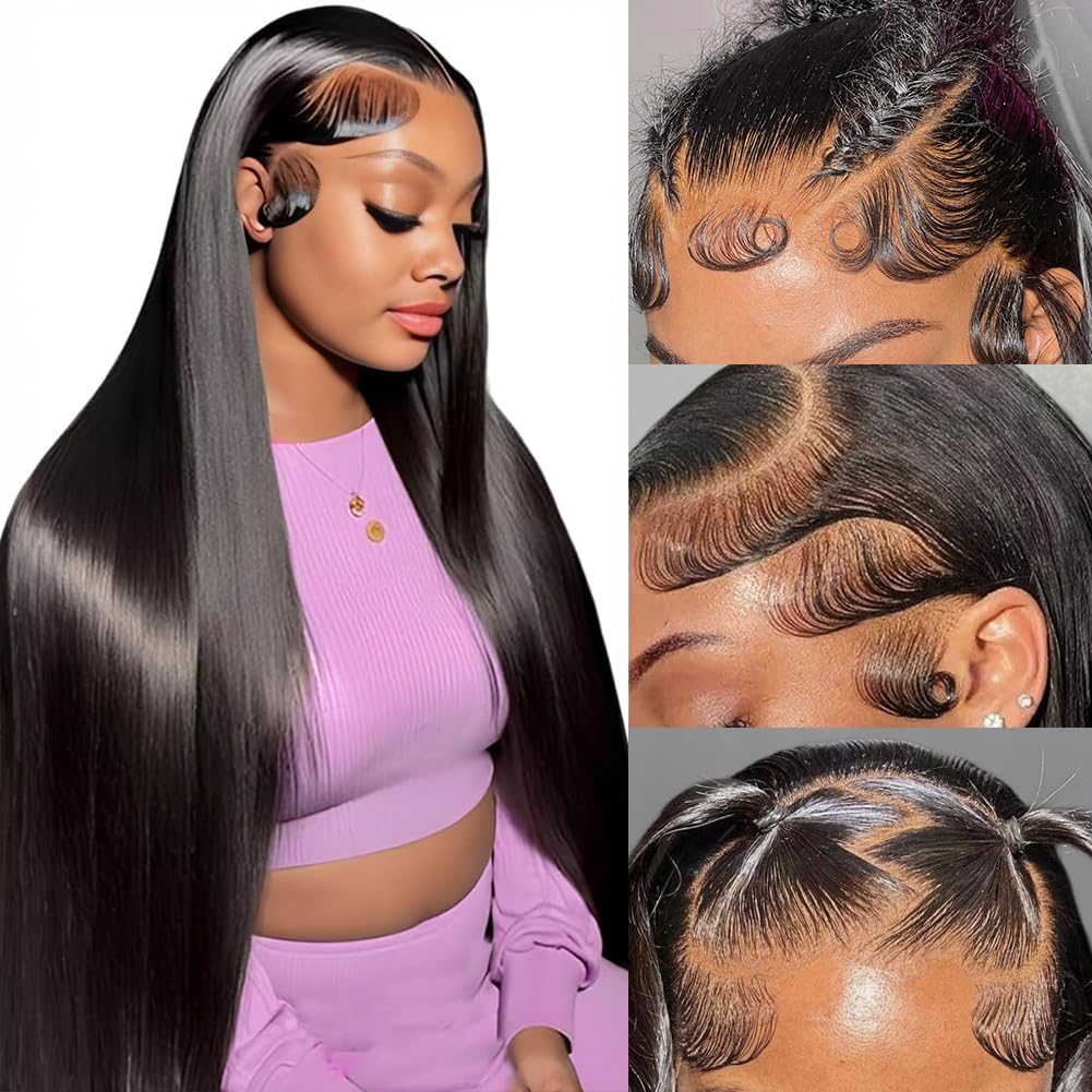 Hermosa 13x6 HD Lace Front Wigs Human Hair 180 Density Brazilian Straight Wigs Human Hair For Women Pre Plucked Pre Bleached Natural Hairline 16 inch - Image 2