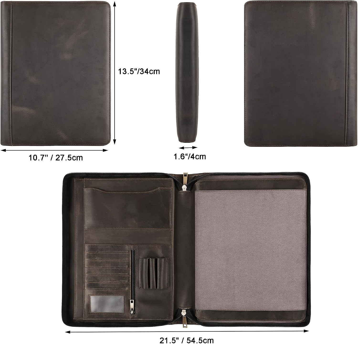Leather Portfolio for 12.9 inch iPad Pro (2018/2020/2021/2022), Leather Portfolio with Ipad Holder for Letter Size Notepad, Personalized Padfolio for Men (Grey, Non-Custom)