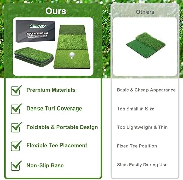 Golf Hitting Mat, Foldable Tri-Turf Golf Practice Mat for Indoor/Outdoor Swing & Chipping – Non-Slip & Durable, Great Gift for Men & Women