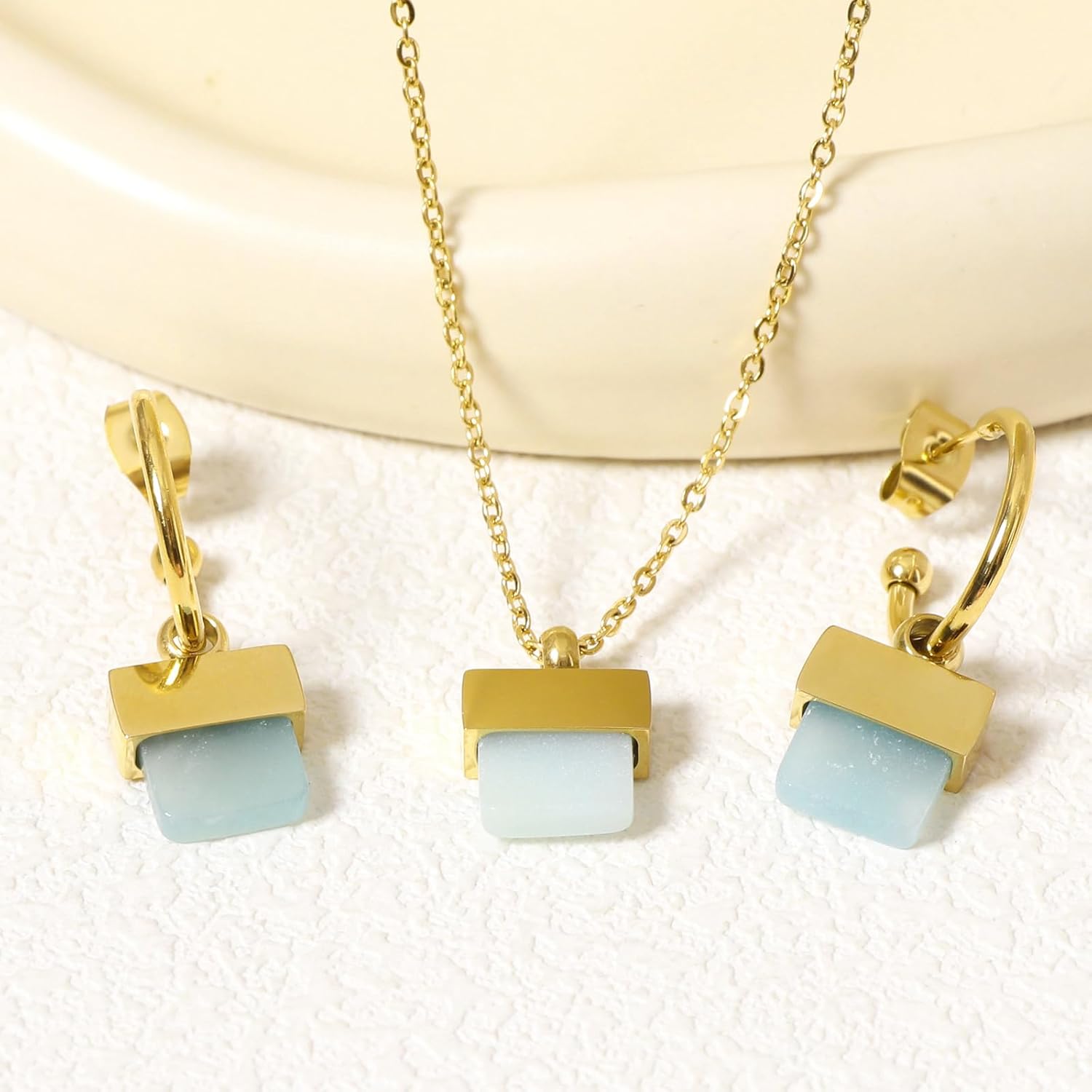 Natural Stone Necklace and Earrings Set for Women Healing Stone Jewelry Set Gift for Mother Wife - Image 3