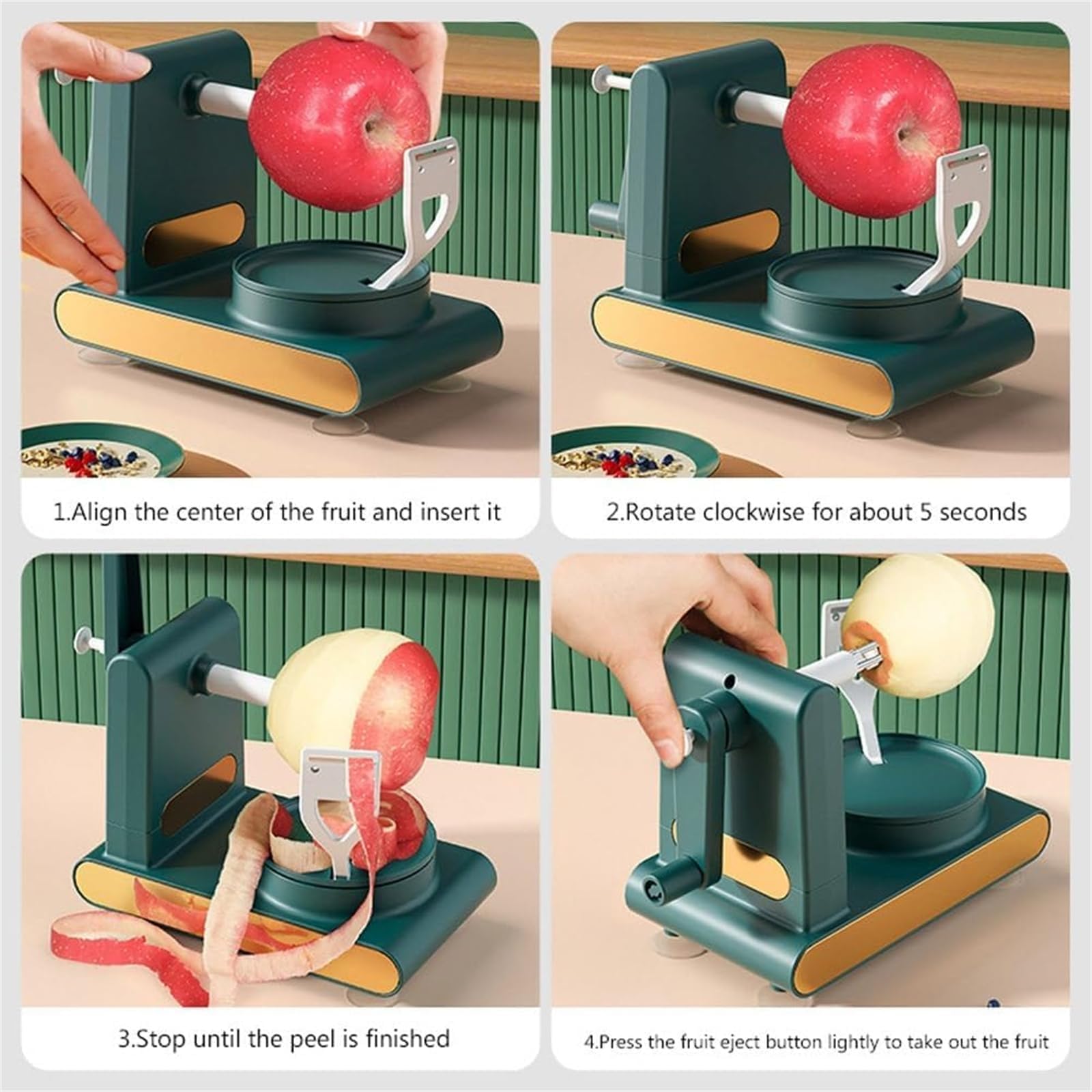 Obstschäler Mit Entkerner – Automatischer Schäler Für Äpfel, Birnen, Kartoffeln (hellgrün)