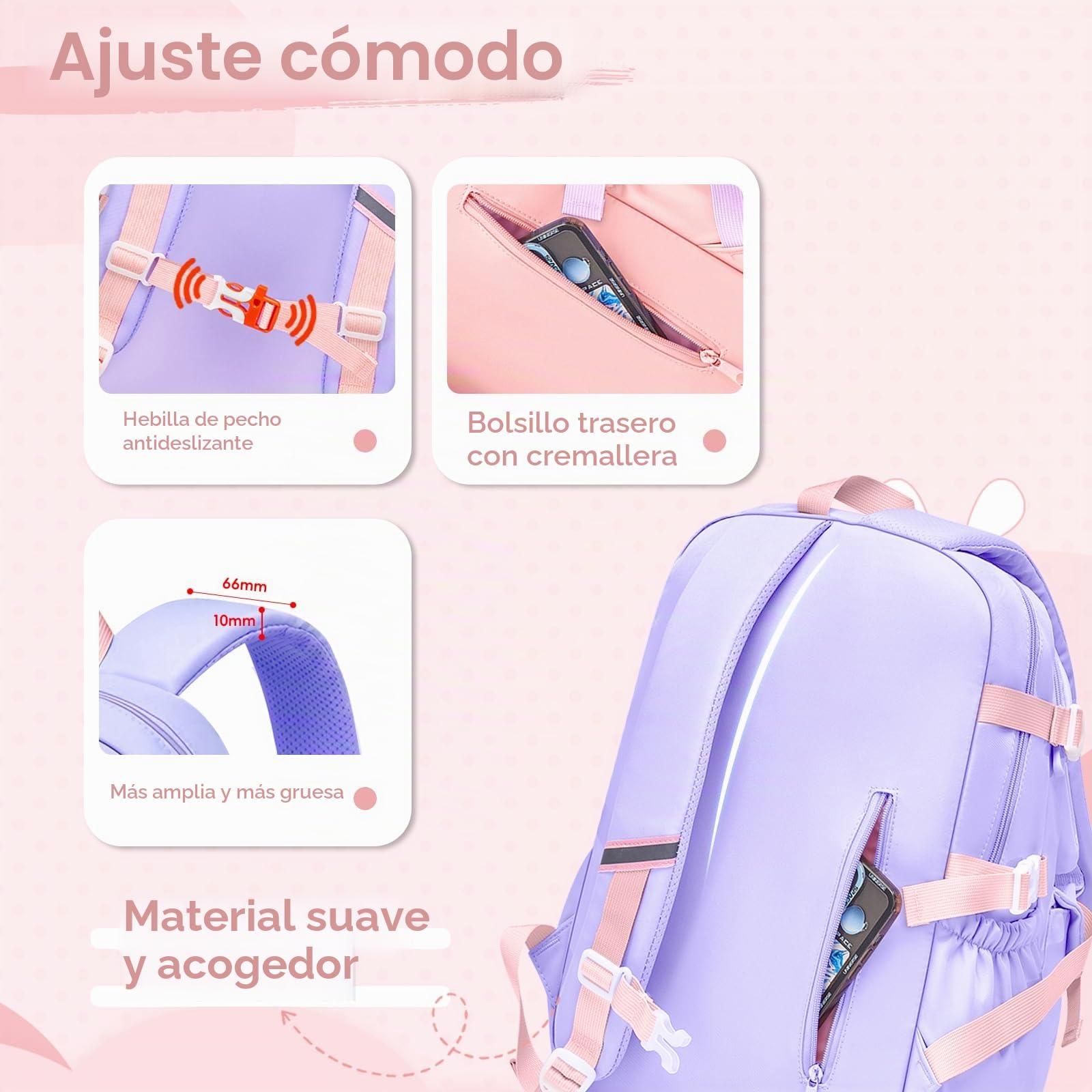 Tanou Mochila Escolar Niña Primaria, 3 Piezas Mochilas Colegio Ligero