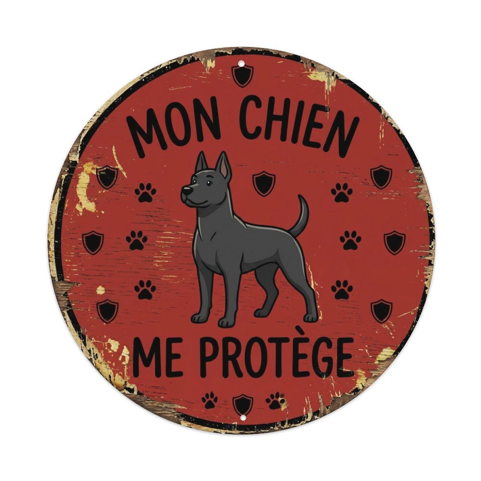 Fqcyn Style Dog Guardian Round Wall Hanging Metal Tin Sign Plaque Wall Decor For Cafe, Club Bar, Office, Home Garden Round Metal Poster 8X8inch
