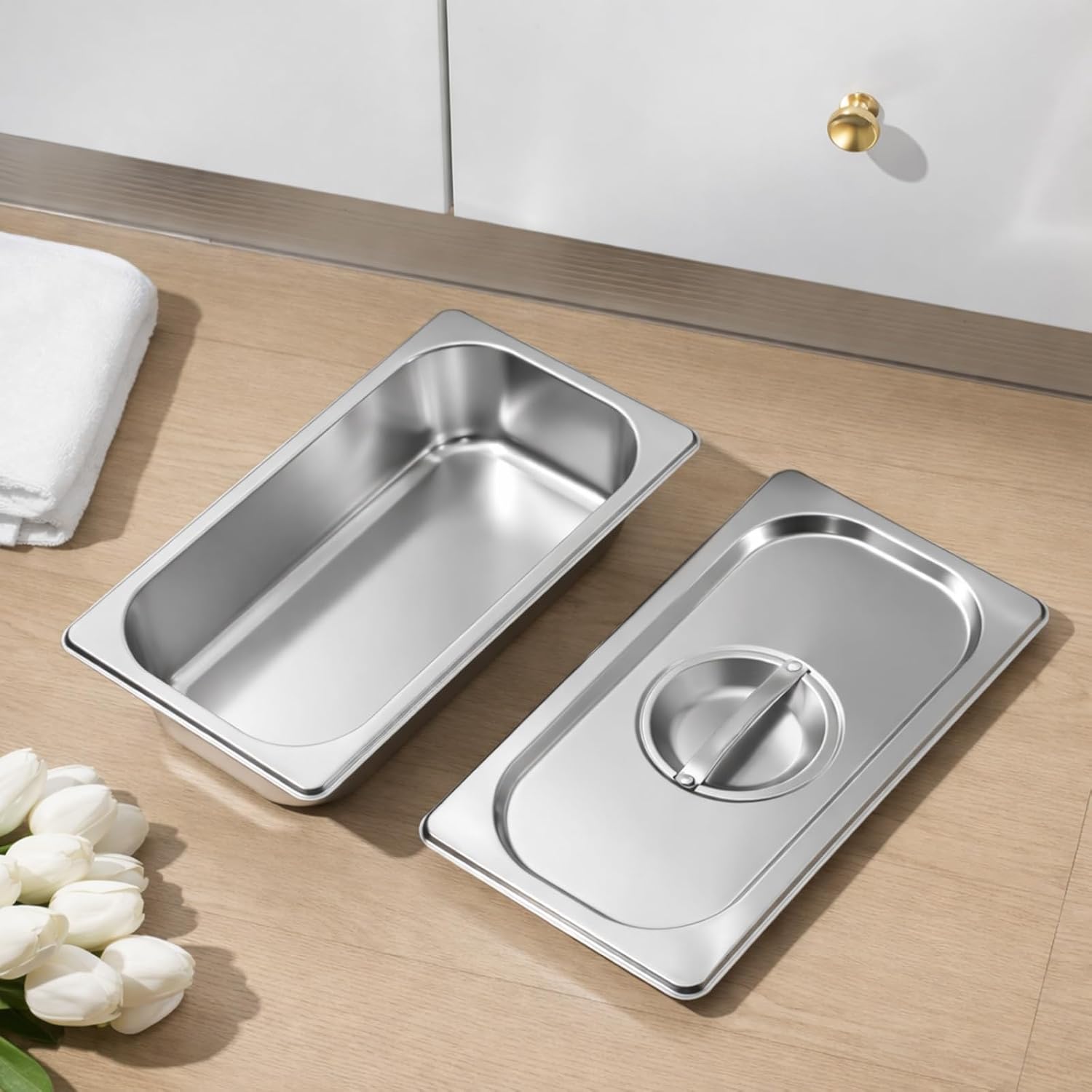 2 Pack 304 Stainless Steel Medical Surgical Tray, Instrument Tray with Lid and Handle, 12.8 x 6.9 x 2.6 Inch Dental Storage Organizer for Clinic Lab