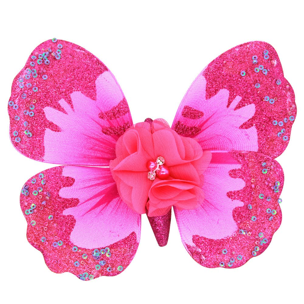 Butterfly Wings and Halo Headband Fairy Princess Costume Photography Props Shoot Outfits for Birthday (Hot Pink)