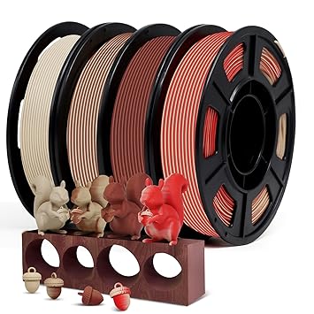 YOUSU Dual Color Wood PLA Filament 1.75mm Bundle,Multicolor 3D Printer Filament,3 Dual Wood Colors and 1 Bamboo Color 3D Printing Filament,Fits for Most FDM 3D Printers,250gX4 Pack