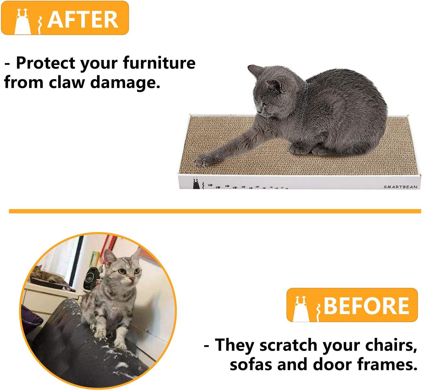 Cardboard Scratcher Pad Scratching post:Smartbean Cat Scratch Pad,Cat Scratching Post with Durable&High Density Cardboard, Indoor Toy for Cat, Double-sided Design For double life (16.5x7.9x1.2 inches) : Pet Supplies