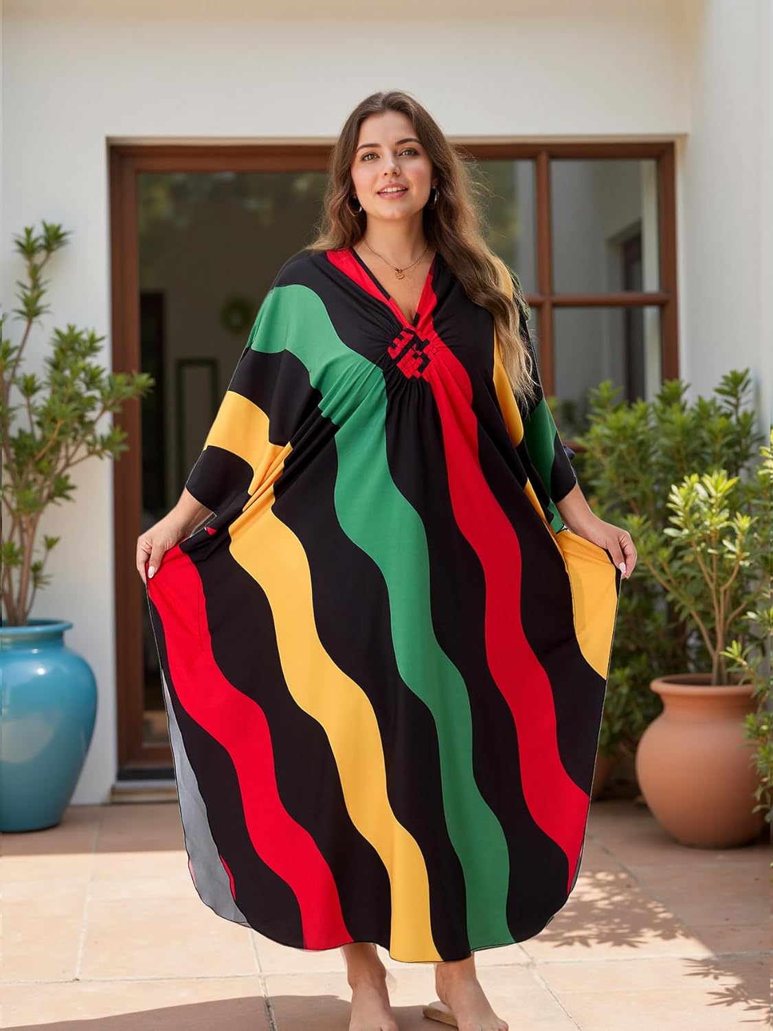 Women's Caftan Dresses Plus Size Floral Print Beach Swimsuit Cover Up Lightweight Moo Moo Loungewear - Image 3