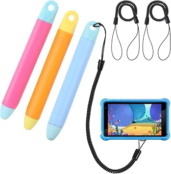 Qianyu 3 Pack Kid-Friendly Stylus Pen with Tether Anti-Rolling Tablet Styluses Tablet Stylus Pen with Spring Cord Universal Touch Screen Pens for All Touch Screen Devices
