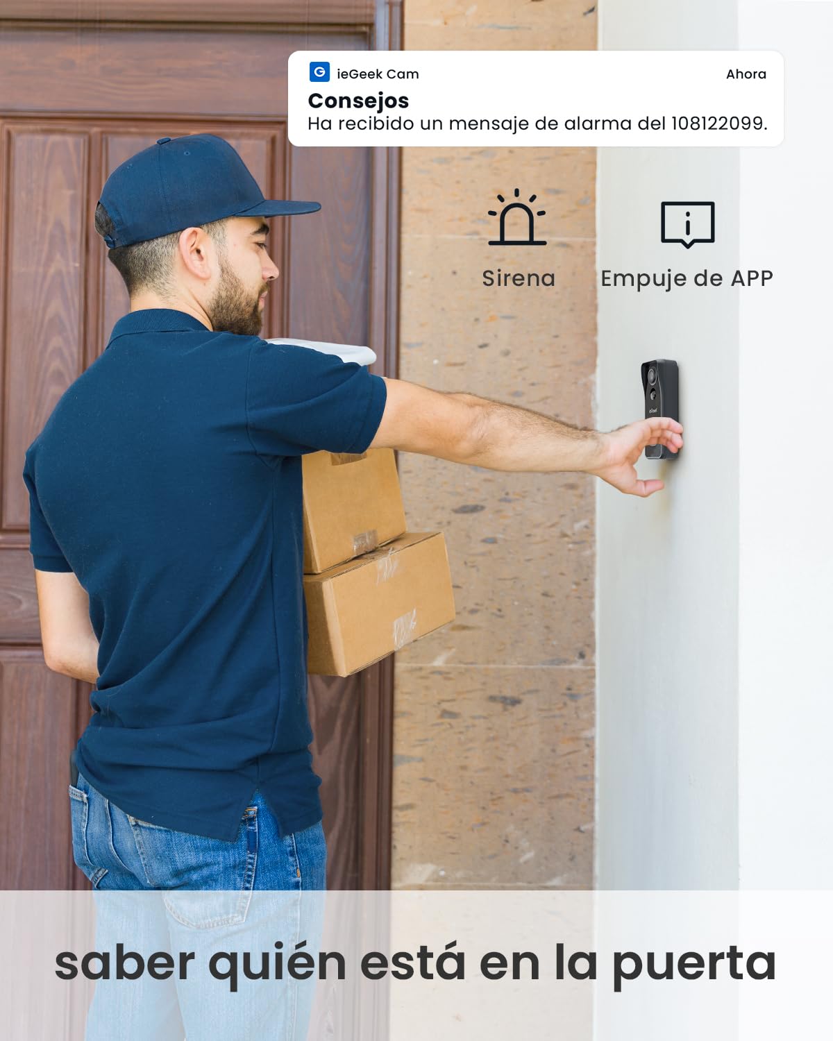 ieGeek 2,5K 5MP timbre inalámbrico exterior impermeable 166° timbre de vídeo con cámara compatible con Alexa, fácil instalación, detección IA, IP65, impermeable, visión nocturna, WiFi 2,4 GHz