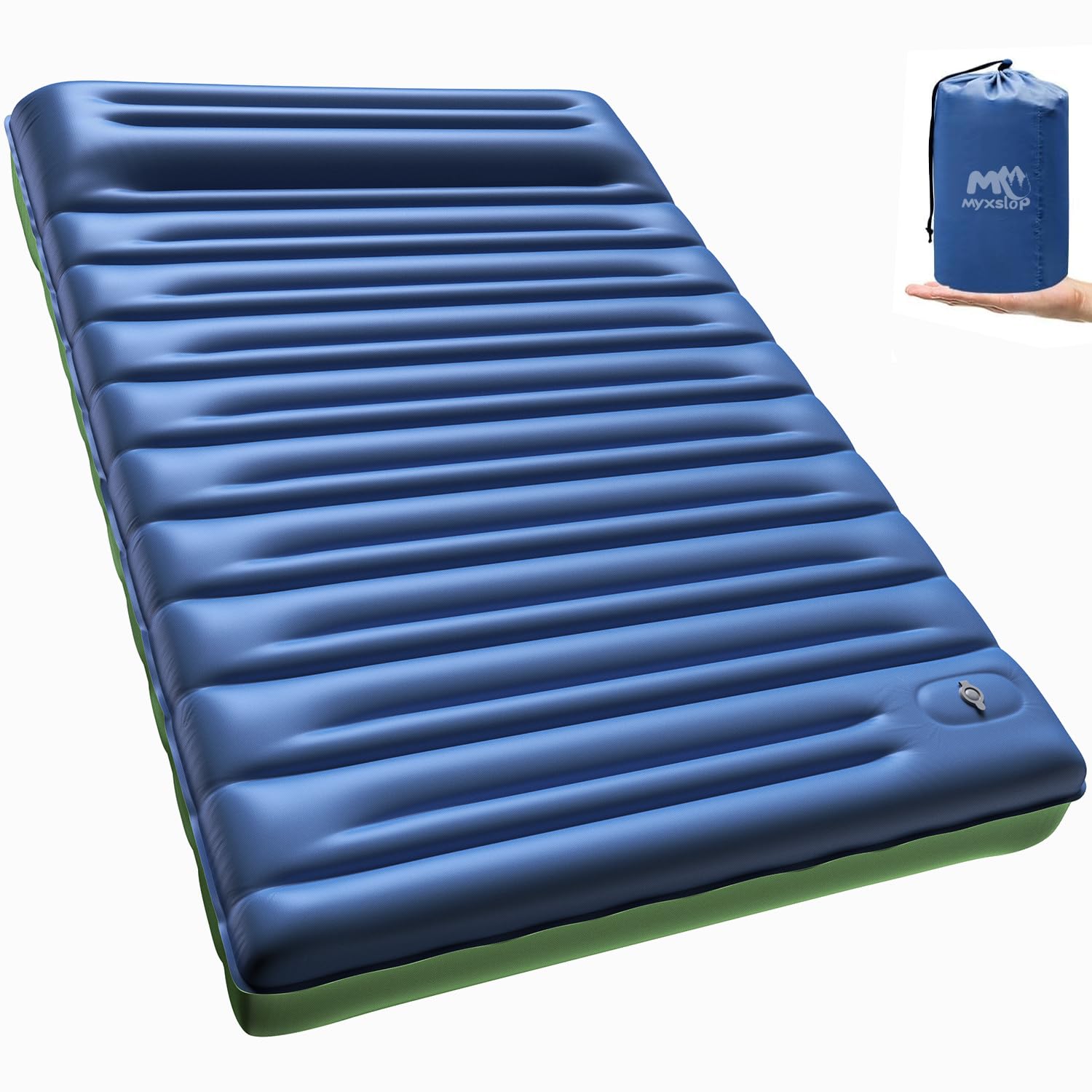 Myxslop Materassino da campeggio per 2 persone, gonfiabile, 12 cm, ultraleggero, materassino ad aria, gonfiabile, piccolo ingombro con pompa a pedale per tenda, zaino, escursionismo e campeggio