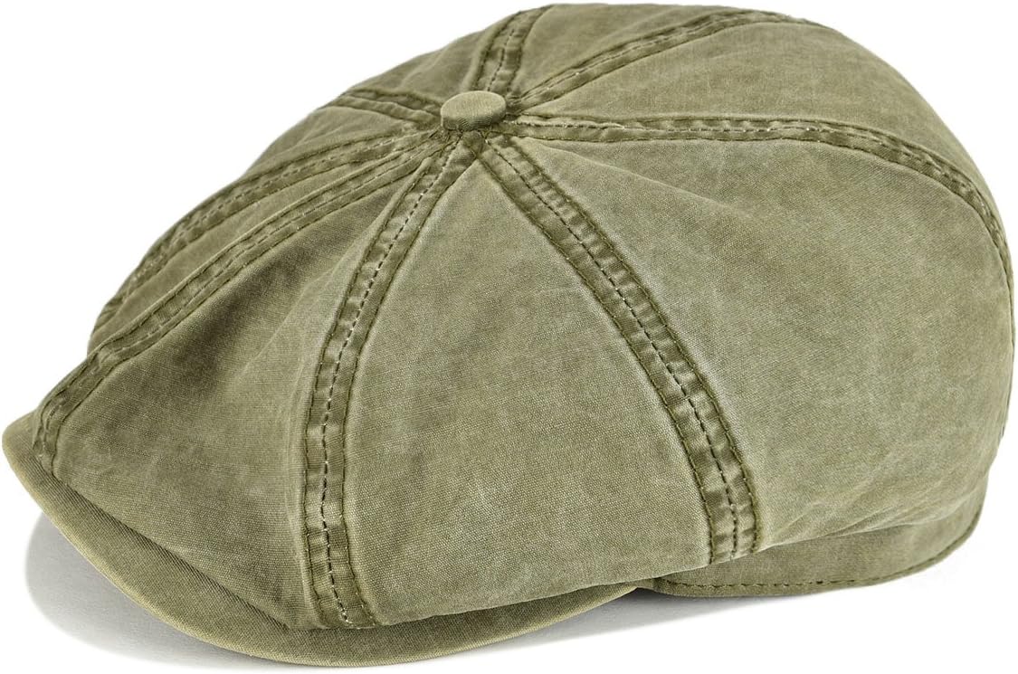 VOBOOM 100% Washing Cotton Newsboy Caps Classic 8 Pannel Retro Cabbie hat (S/M=57-58cm=7 1/8-7 1/4, Army Green)