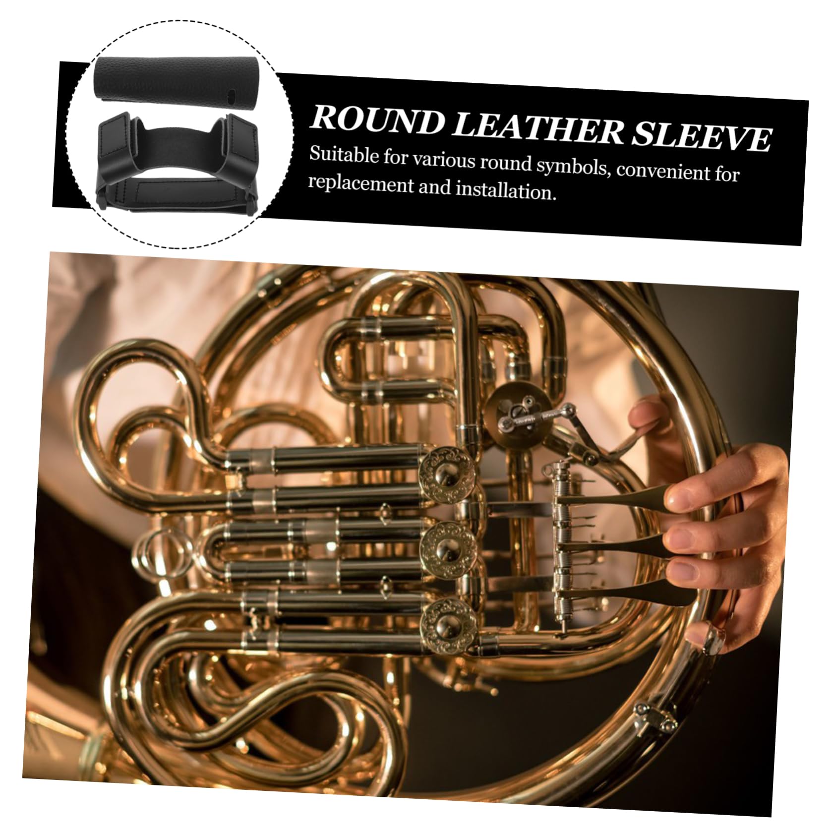 HEMOTON 4 Sätze Handauflage aus Waldhornhandschuh Ersatz Hornschutz Zubehör für Waldhorn Ledergriff Hornschutzhandschuhe Horngriff Instrumentenauflage Handschutz aus Waldhorn Echtes Leder
