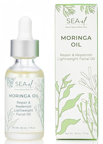 Sea-El Gotas de aceite facial de semillas de Moringa súper hidratantes, brillo rico en antioxidantes, con algas marinas y vitamina E, imprimación