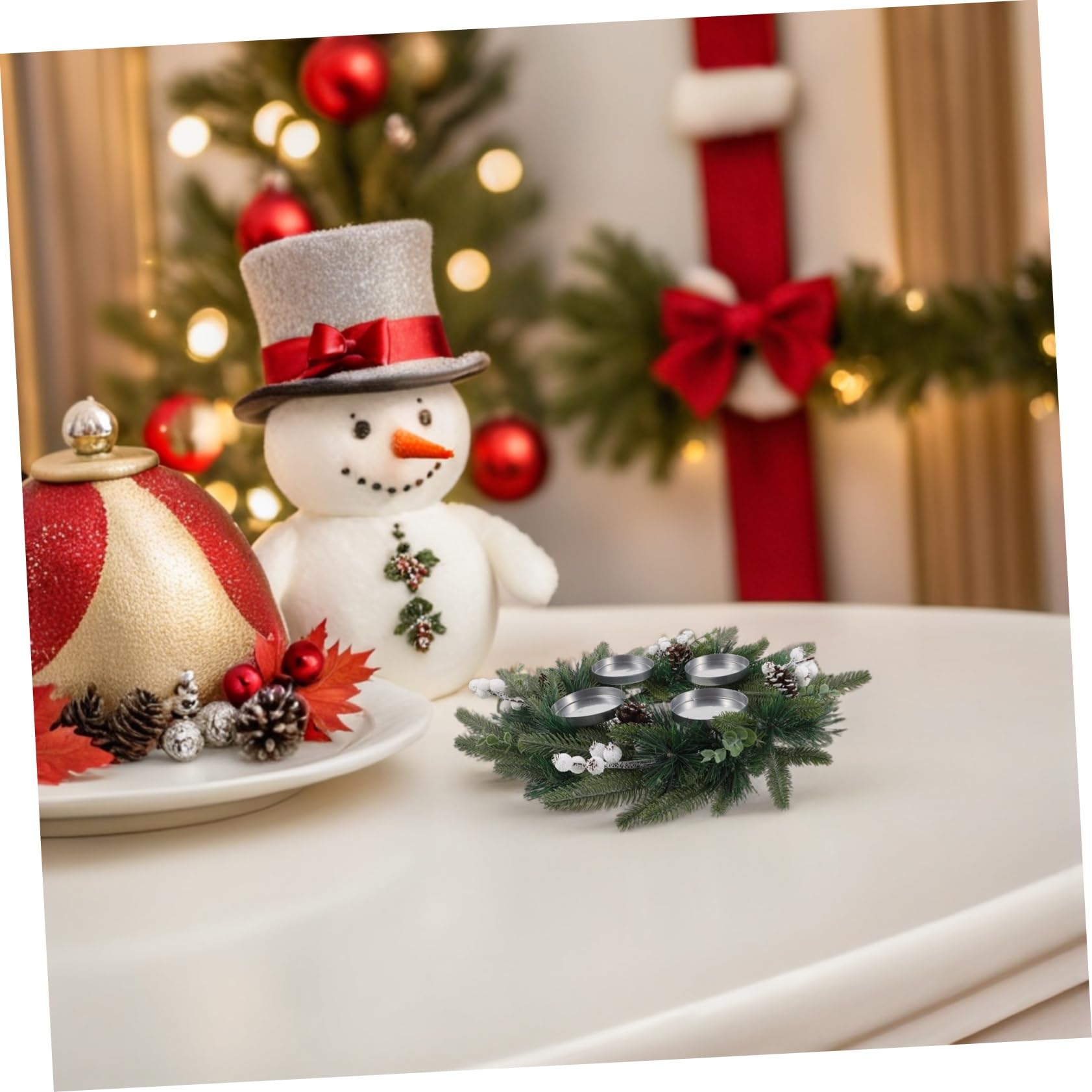 Gatuida Decoración de Guirnalda Navideña con Soporte para Velas, Piñas y Bayas Artificiales para Velas, Guirnalda Natal y Adorno de Candelabros para Temporada de Adviento