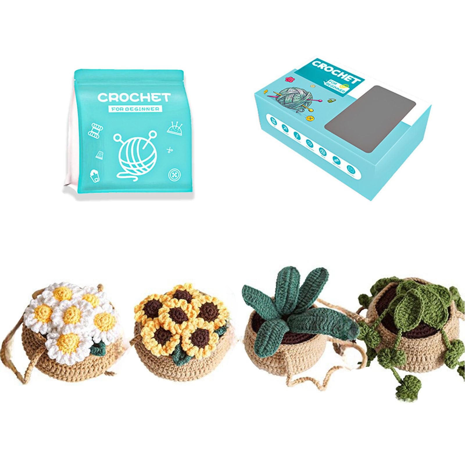 Tfaoys M Flower Plant Set For Adult Beginner With Instruction Crochet Potted Plant Supplies With Knitting Tool Crochet Hook And Yarn Set