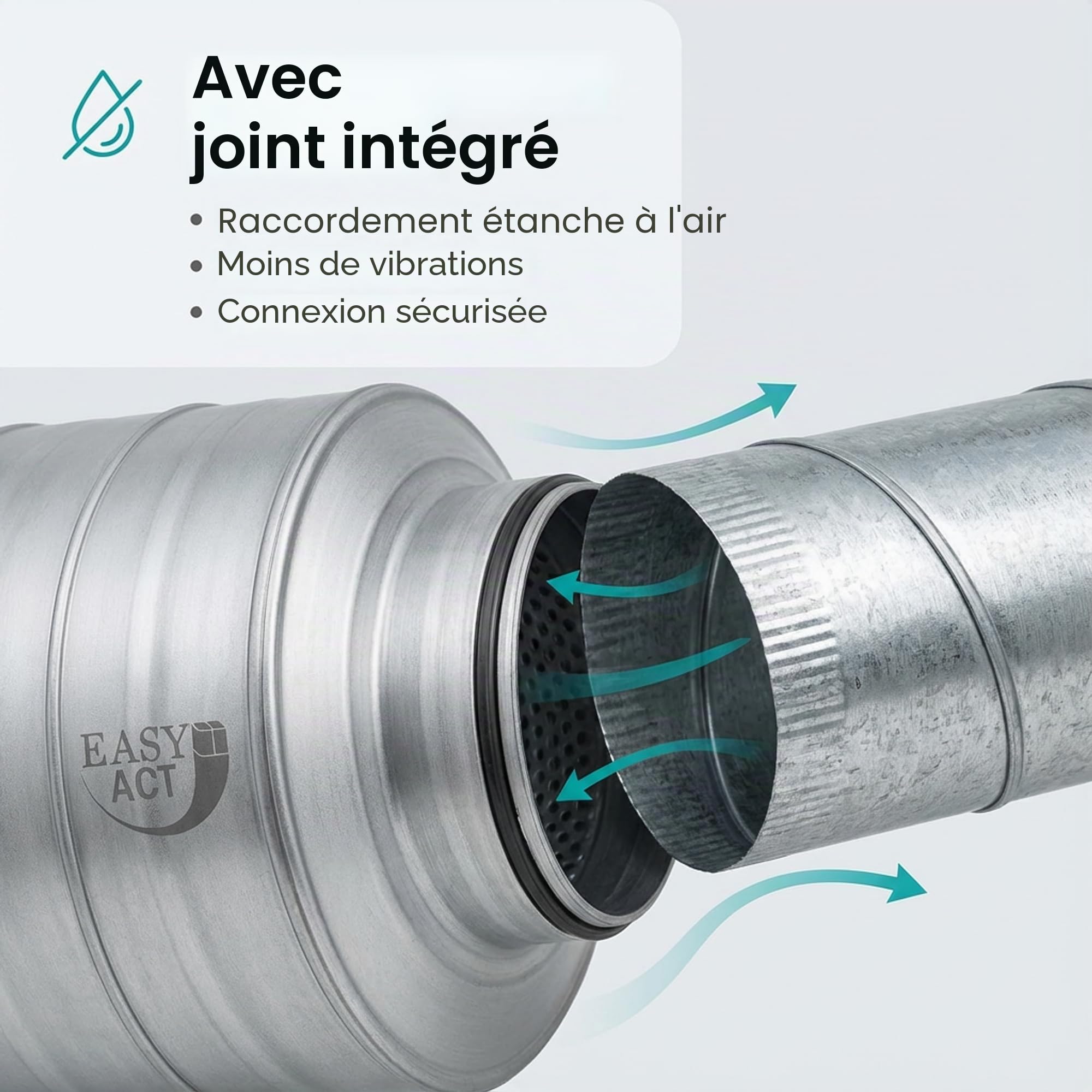 Easy Act Silencieux de 80 mm de diamètre, longueur 300 mm, silencieux tubulaire efficace en acier galvanisé pour réduire le bruit dans les systèmes de ventilation