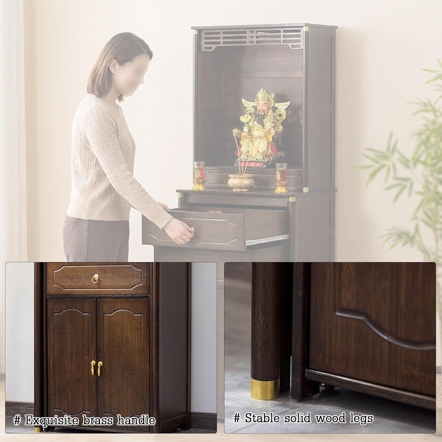 Altar Table Multifunctional Buddha Statue Storage Rack, Niche Display Stand,Japanese Floor Table, with Detachable Design, Suitable for Temples and Homes(27"/27CM)