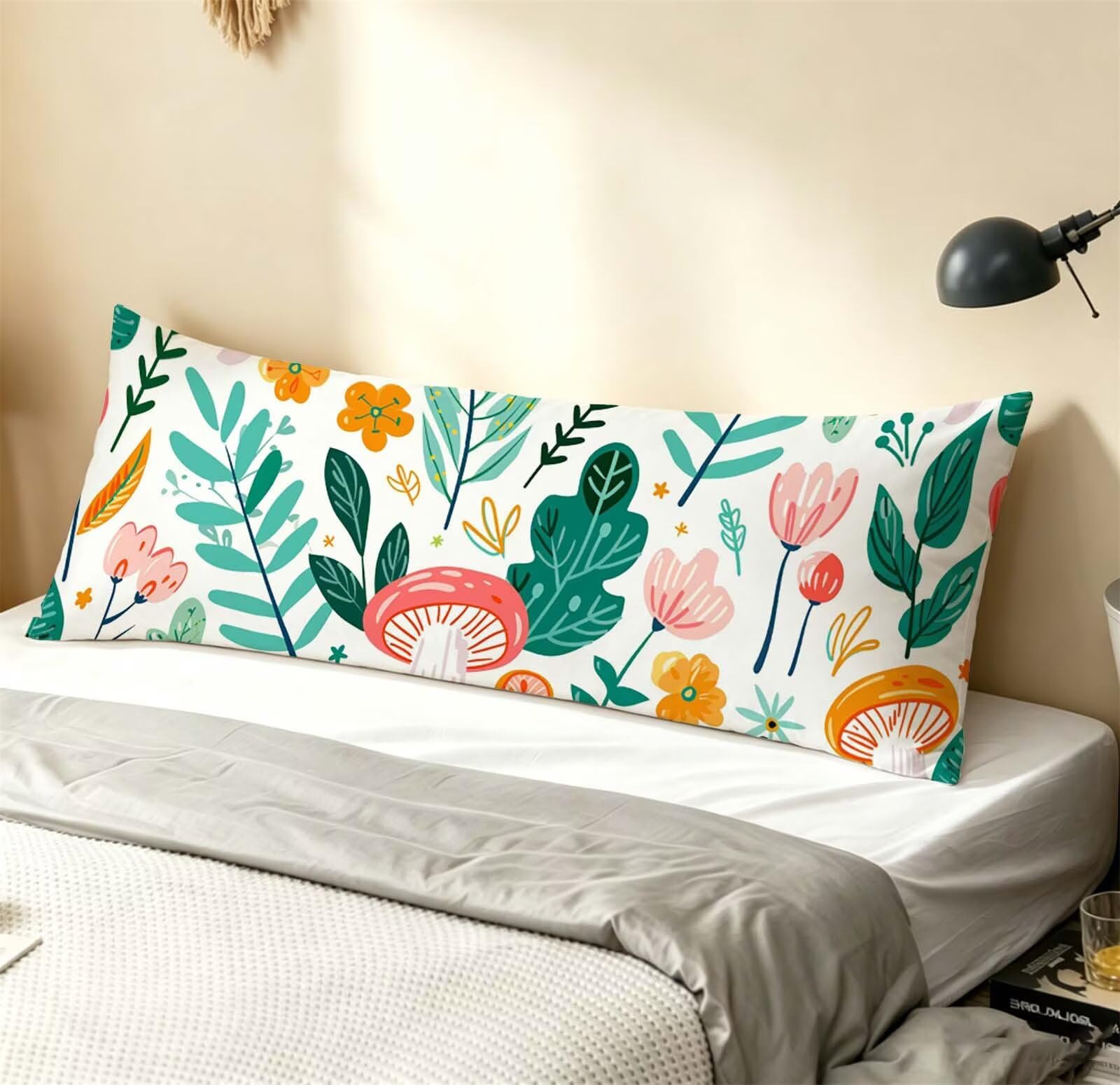 Fiore-7 Federe Cuscino Letto 55x160 cm, Grande Cuscini per Divano Velluto, | Doppia Faccia Stampa, Fungo Fodera per Cuscino Decorativa, con Cerniera, Cuscino per Dormire Sul Fianco j-234