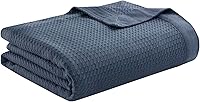 Madison Park Egyptian Cotton Waffle Knit Blanket - Breathable Lightweight All-Season Throw, Soft Cozy Blue Full/Queen 90x90