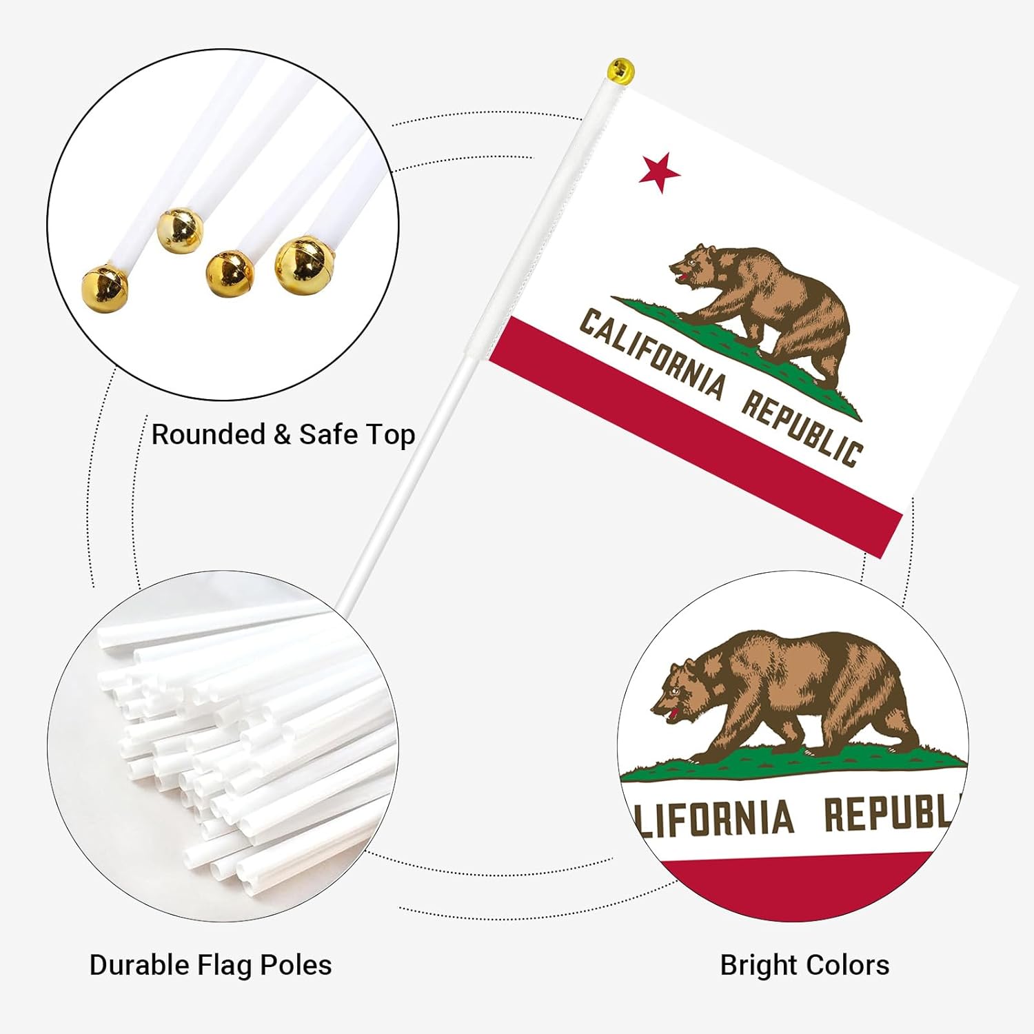 California Flag, Small Mini Handheld California State Flags on Sticks for Parades, Patriotic Events, and Party Decorations - Image 3