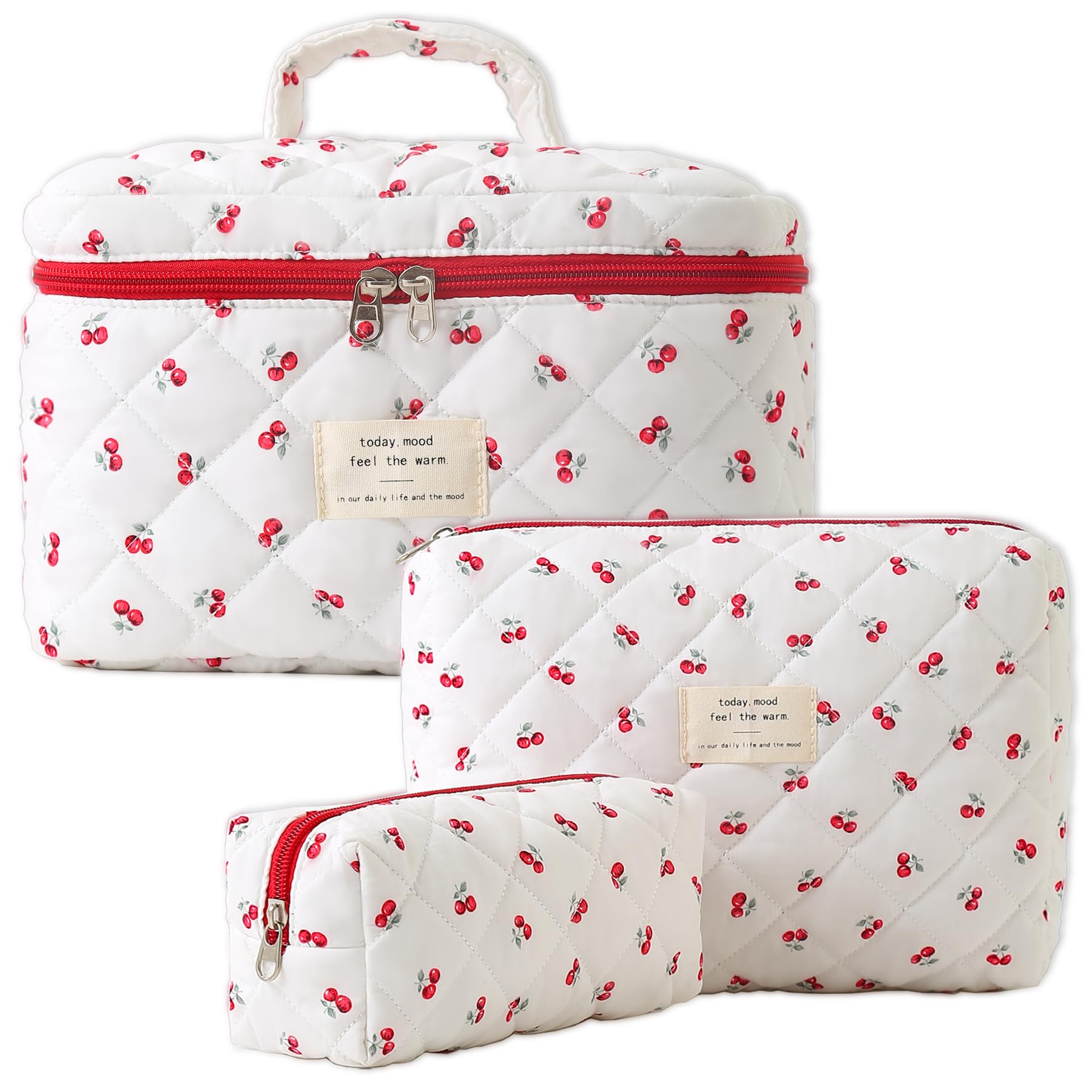 Makeup Bag, Quilted Makeup Bag,Large Floral Cosmetic Bag for Women,Cotton Makeup Bag Set,Flower Travel Toiletry Bag.