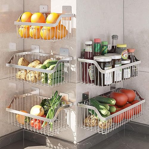 Miniatura 7 de Cesta de alambre de acero inoxidable SUS304, organizador de pared colgante para gabinete, estantes montados en la pared para el hogar, cocina, baño,