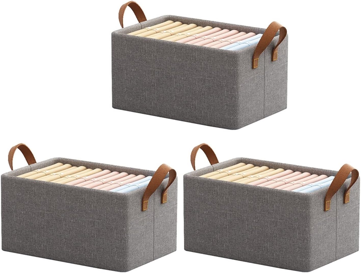 Storage Basket, Foldable Drawer Type Clothes Organizing Bins, Durable Multifunction Rectangular Open Storage Bag for Clothing, Toys Pack of 3 (Color : Beige, Size : 23 l)