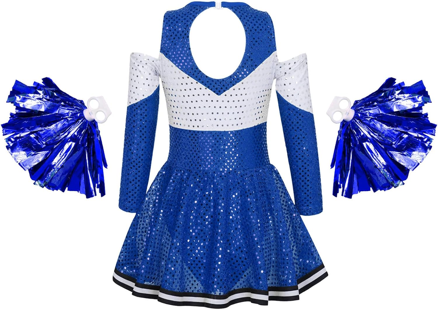Hedmy Kids Girls Cheerleading Costume Sparkly Sequin Dance Dress Halloween Carnival Cheer Leader Royal Blue A 10 Years