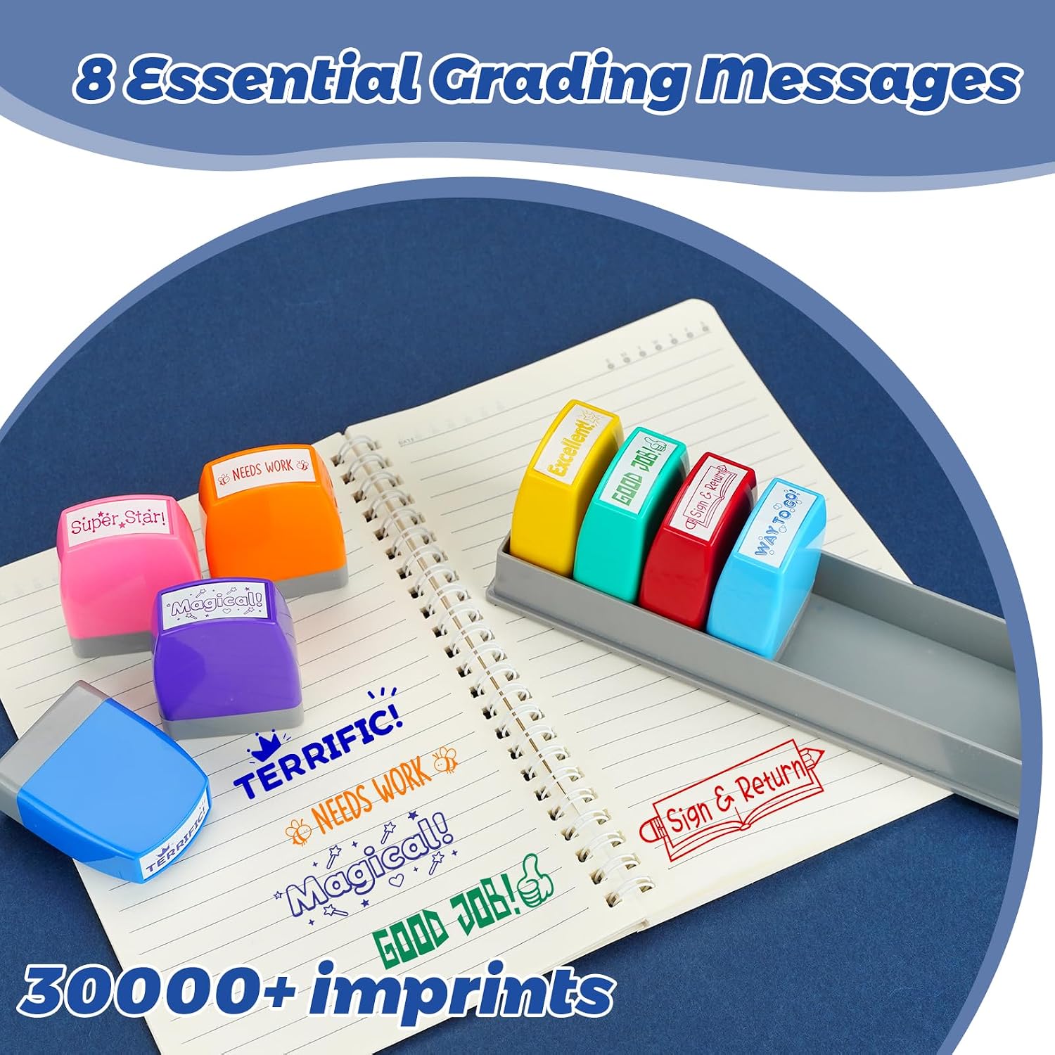 Teacher Stamps for Classroom, Self Inking Grading Stamps Set image 2