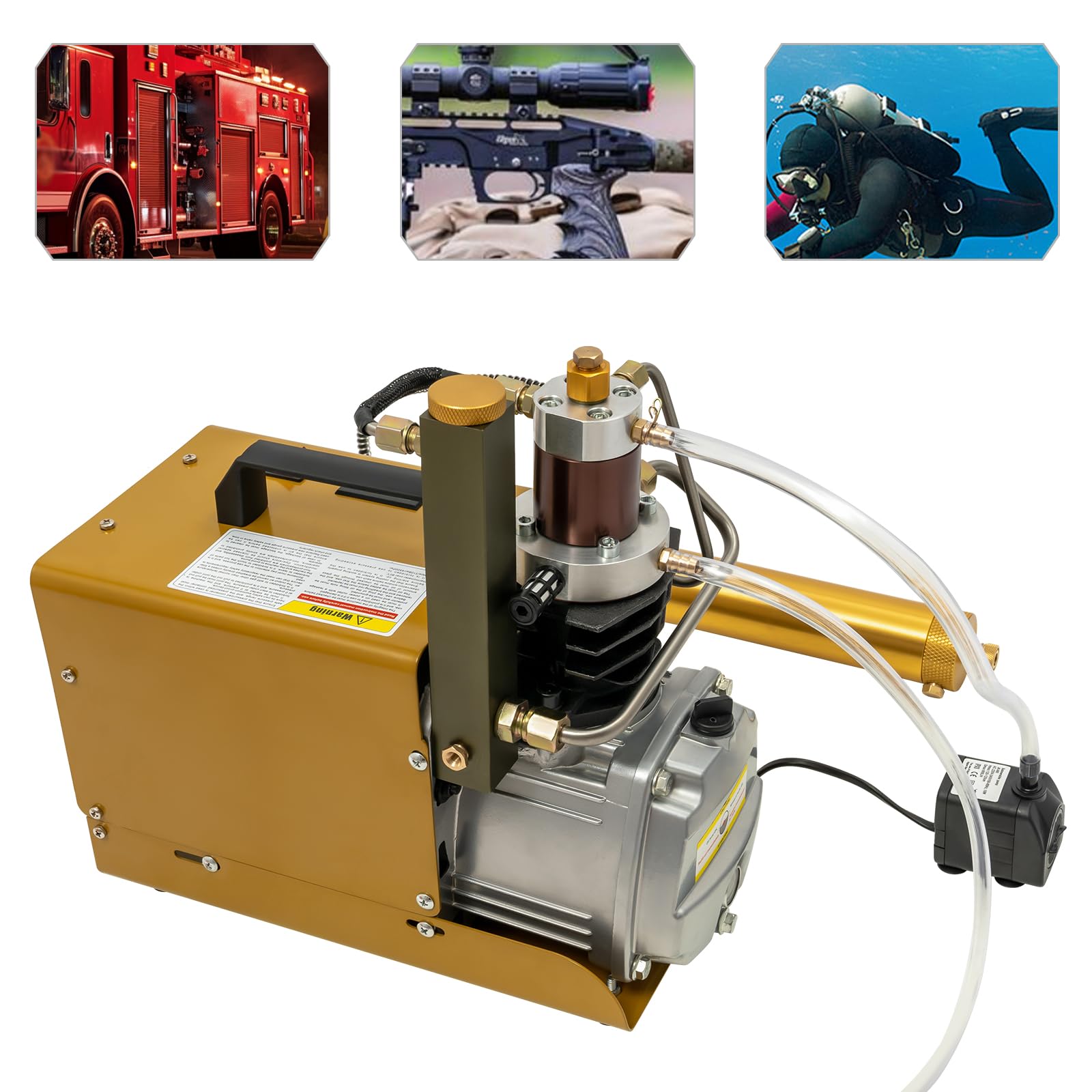 PCP Kompressor 300 Bar, 1.8KW Hochdruckluftpumpe mit 100L/min Füllleistung, Elektrische Luftpumpe mit LCD-Temperaturanzeige & Sicherheitsventil für PCP-Gewehre, Paintball & Tauchflaschen bis 2L, Gelb