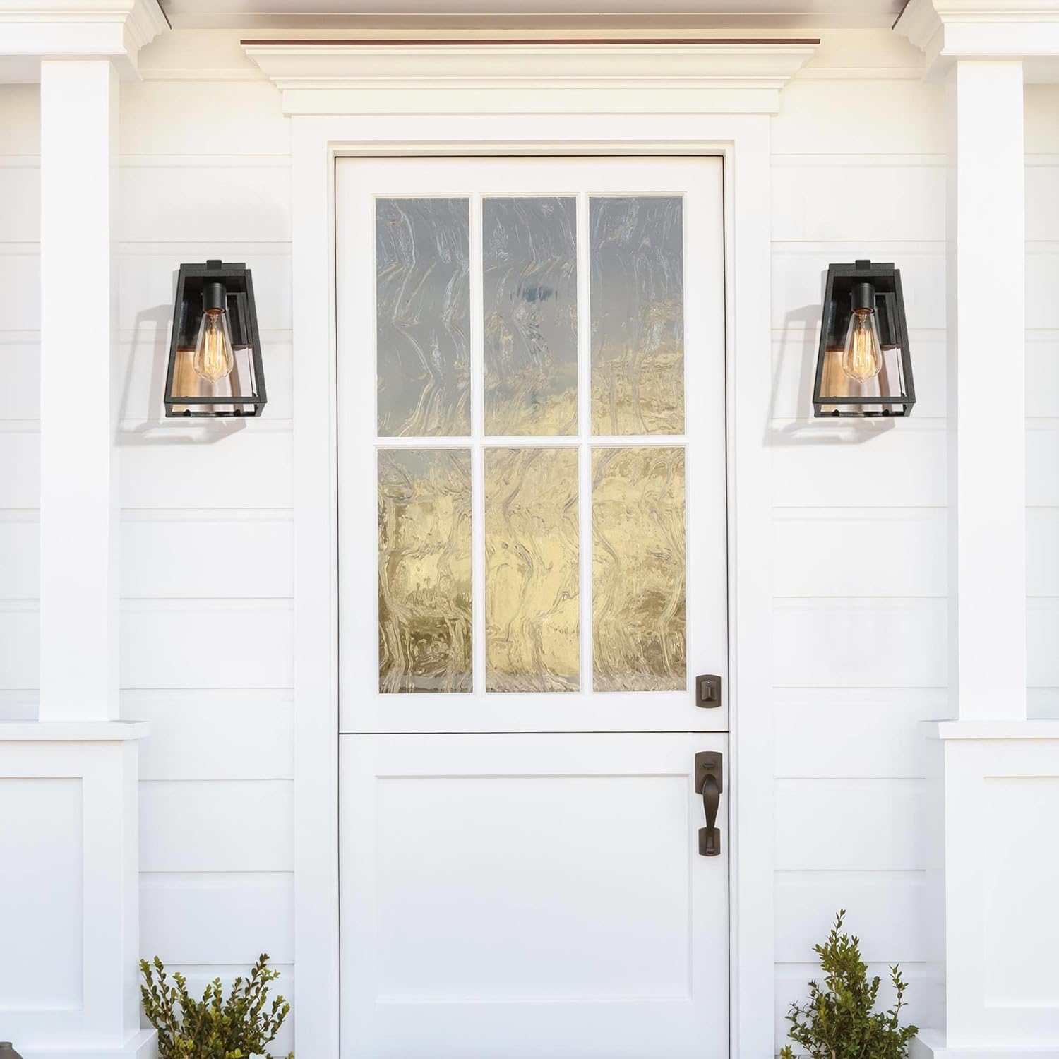 classy leaves Black Outdoor Wall Lights, Modern Farmhouse Waterproof Anti-Rust Exterior Wall Sconces Trapezoid Light Fixtures with Clear Glass Shade for Porch, Patio, Yard, Garage, Front Door