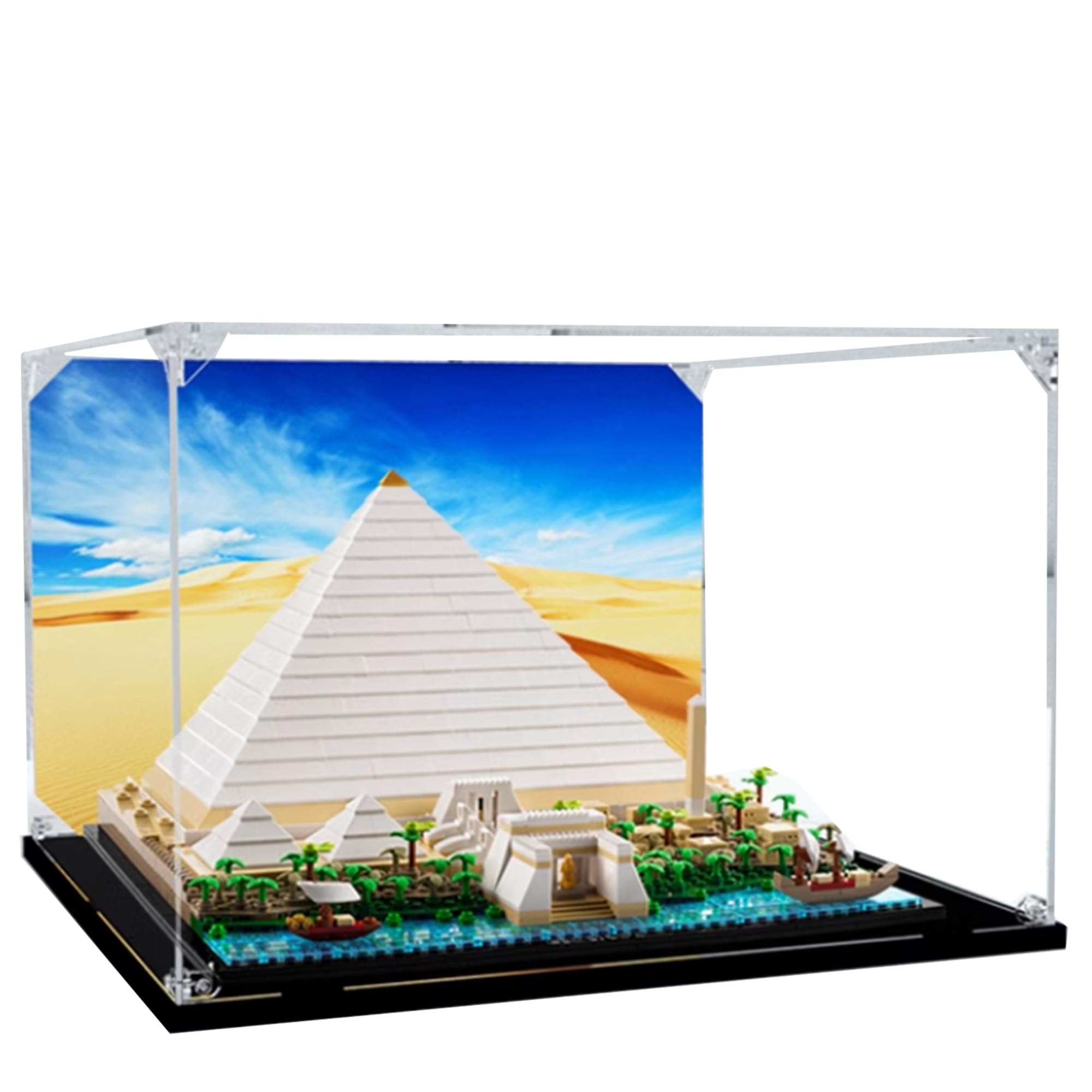 LEGO 21058 Acrylic Display Case - The Great Pyramid of Giza - Clear Dustproof Display Case Compatible with Lego 21058 (Display Only) - Black Base