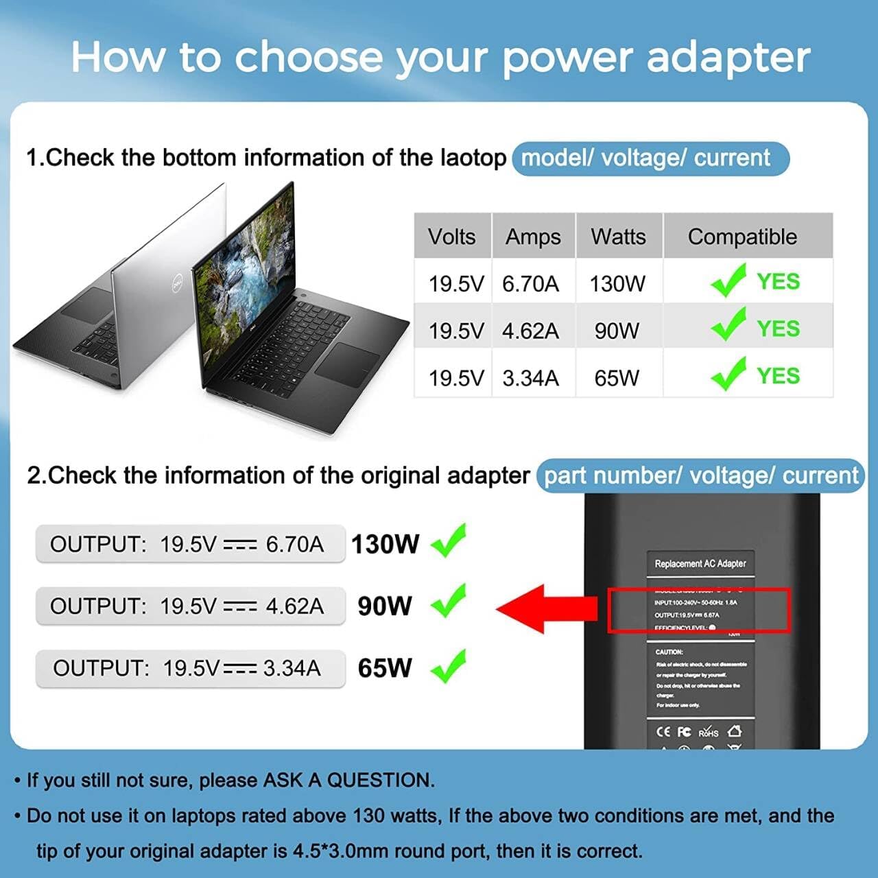 130W AC Adapter Charger for Dell OptiPlex 9020 7010 7020 7040 7050 7060 7070 7080 5050 5060 5070 5080 5090 3040 3050 3070 3080 3090 MFF Business Desktop,Inspiron 5420 5415 5410 All-in-One Power Cord