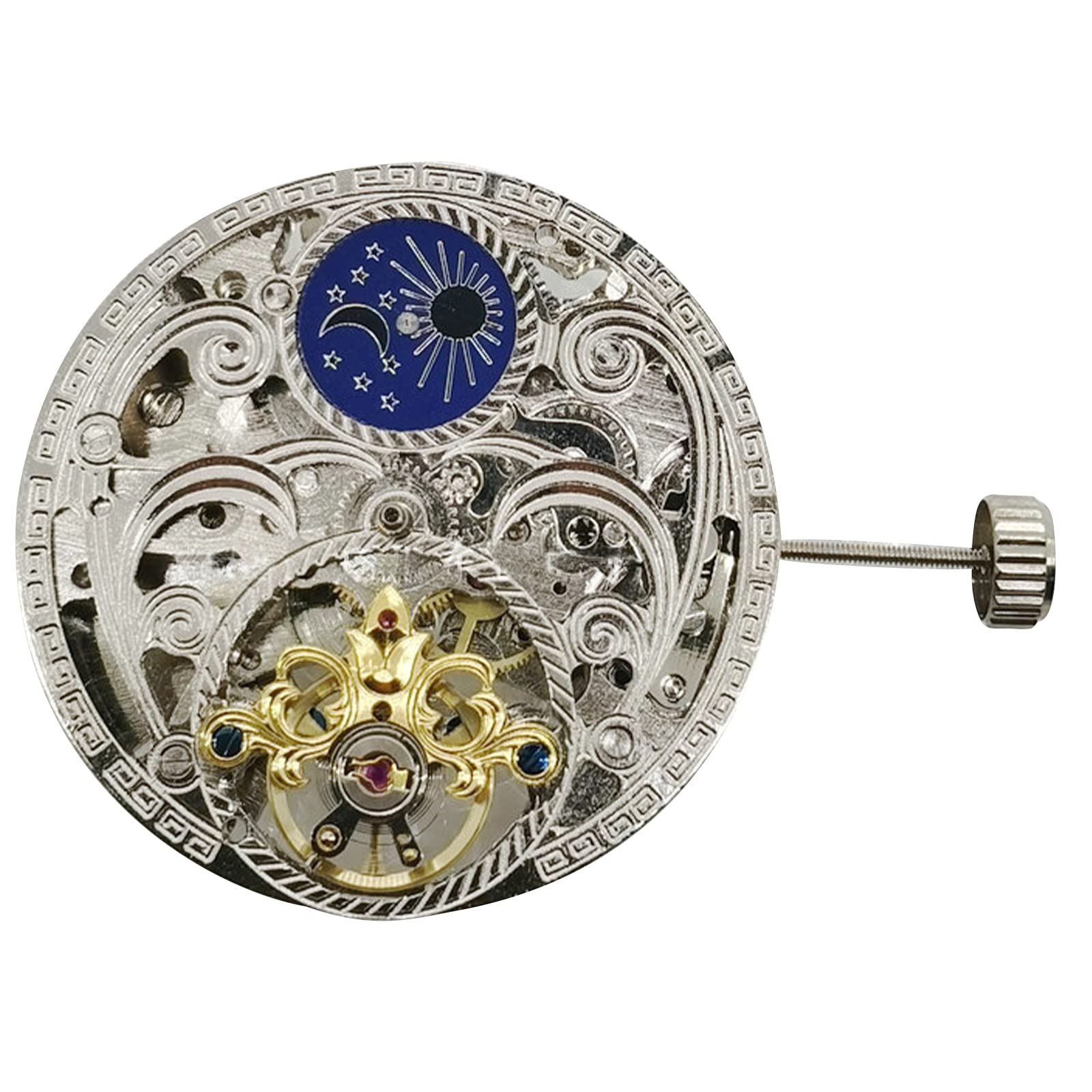 3-Zeiger Mondphase 12 Schwungrad Datum bei 6 Skelett Mechanisches Automatikuhrwerk, Luxuriös