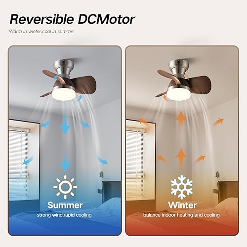 Miniatura 5 de Ventilador de techo de 20 pulgadas con luz, 3 aspas, plateado con luz con control remoto, ventilador de techo pequeño, adecuado para sala de estar,