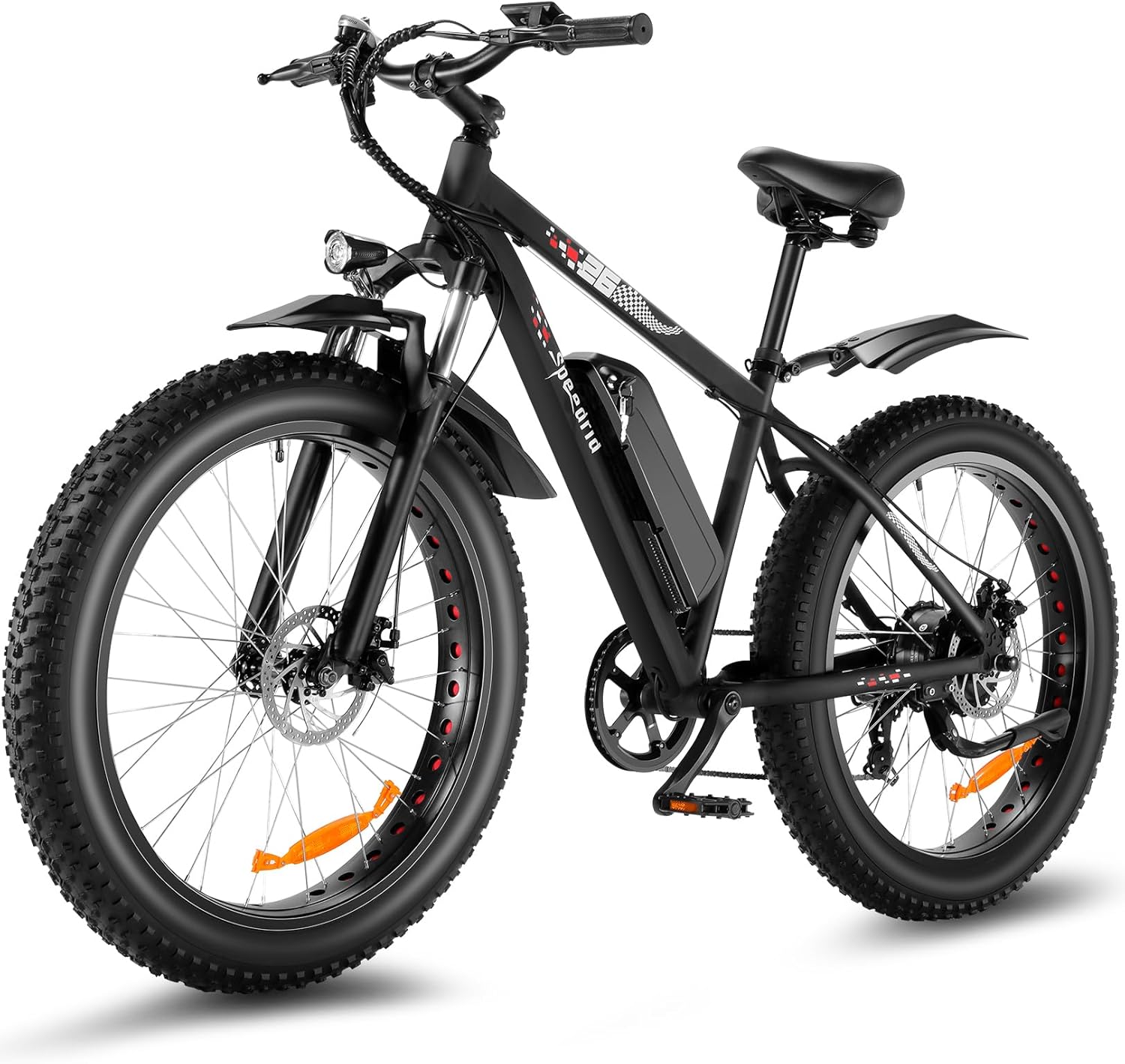 Speedrid Electrical Bike 26″ Fats Tire Electrical Bike for Grownup, 25mph Peak 750W 48V 10.4/ 13Ah Detachable Battery Electrical Mountain Bike, Commuting Off Highway Ebike 7 Velocity & Entrance Suspension Quick Cost
