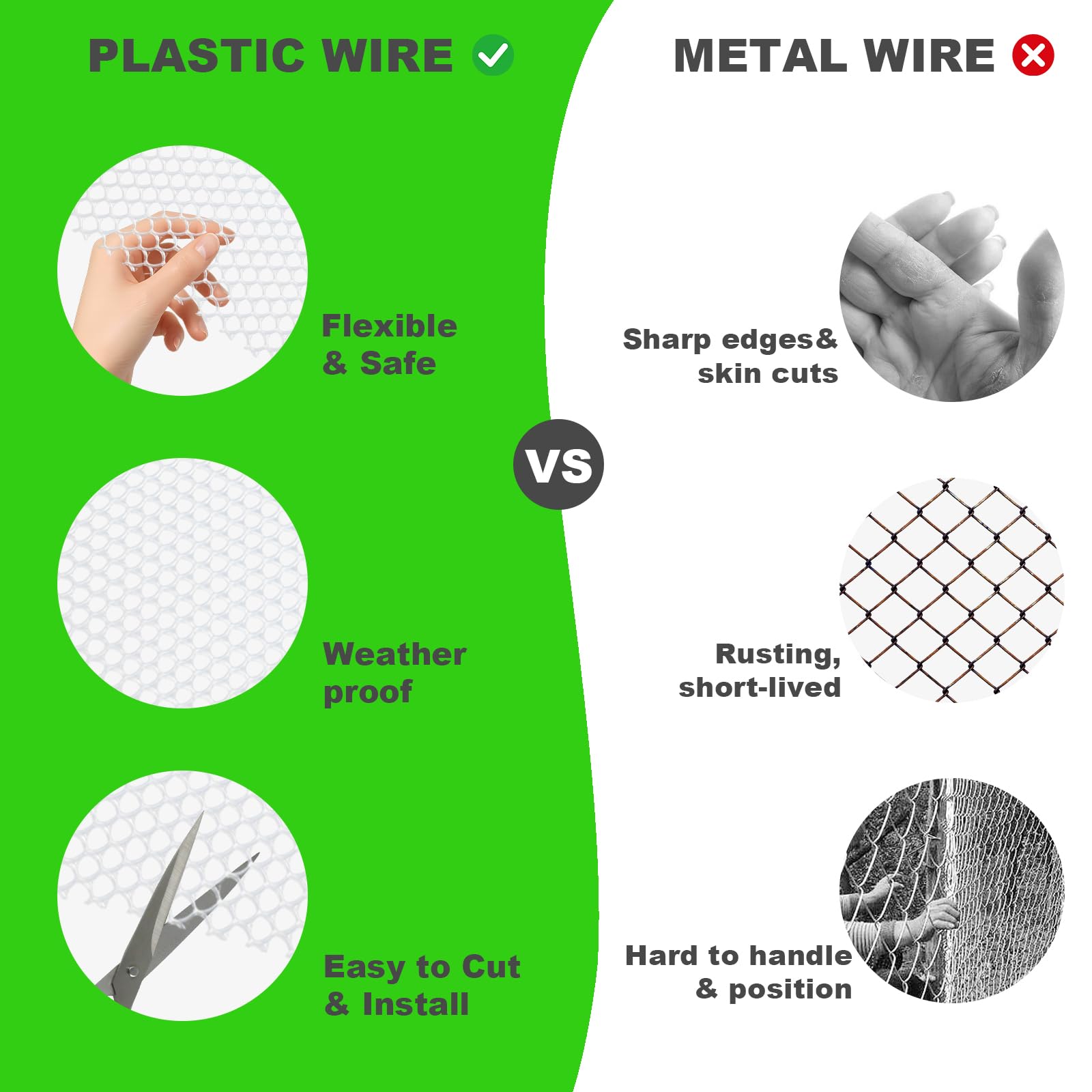 Tking Plastic Chicken Wire Mesh Roll 40cm x 12m (15.75" x 472.44") 8mm Holes & 100 Fixed Straps Fencing Mesh Poultry Breeding Netting Garden Balcony Net Fence Farm For Home Gardening Protection White - Image 3